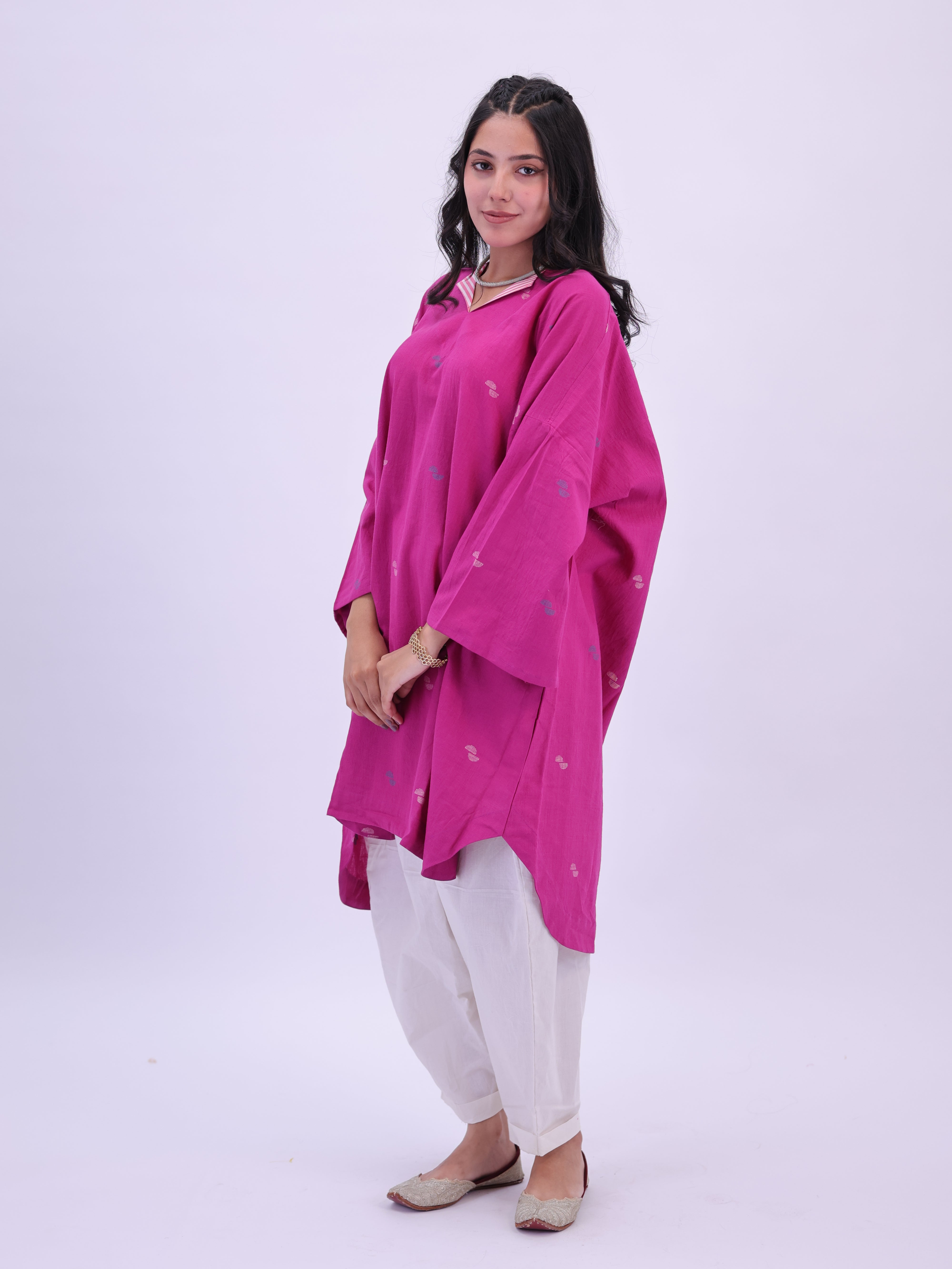 "Rumi" handloom cotton Jamdani Kurta Magenta Pink