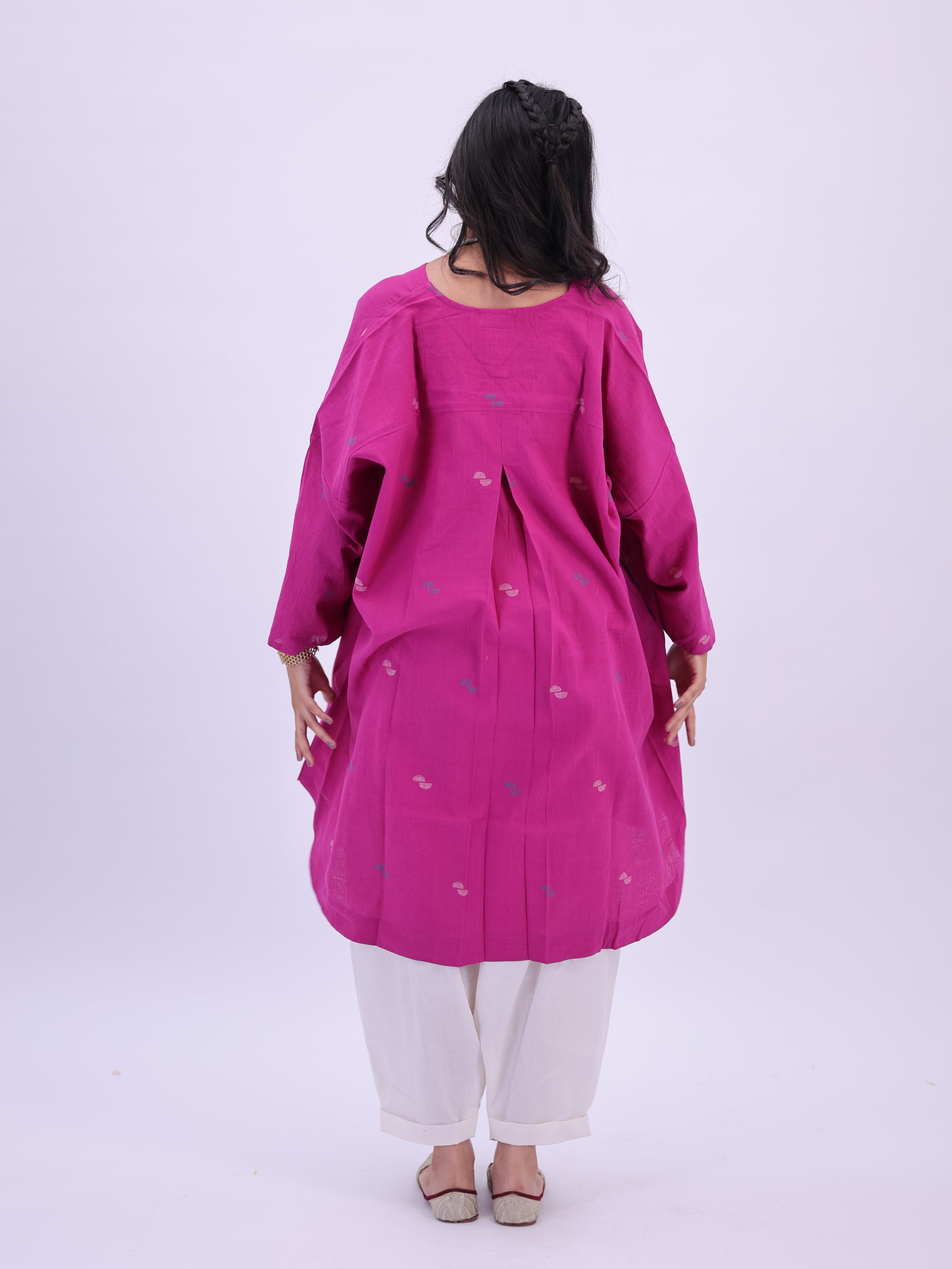 "Rumi" handloom cotton Jamdani Kurta Magenta Pink