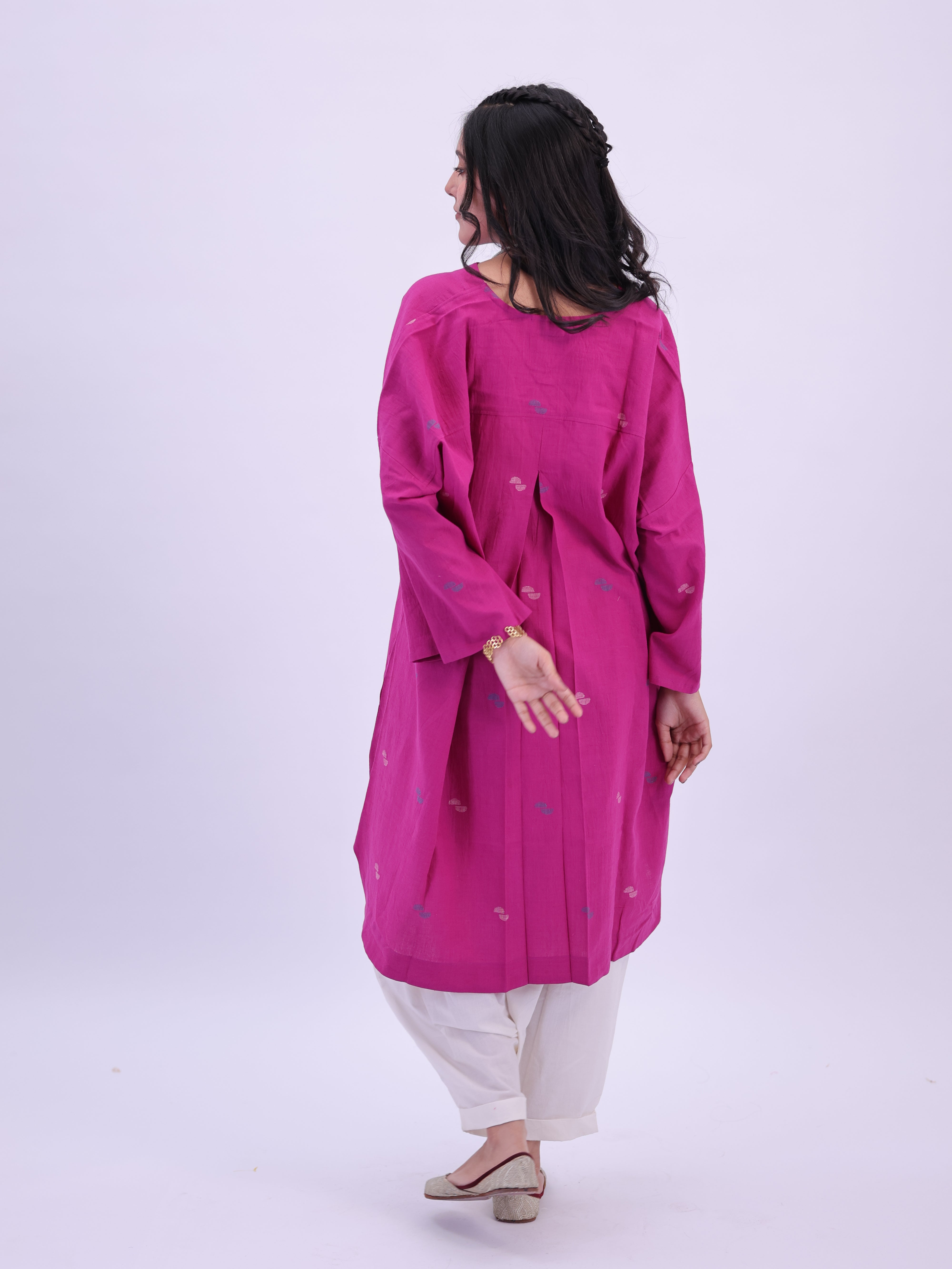 "Rumi" handloom cotton Jamdani Kurta Magenta Pink