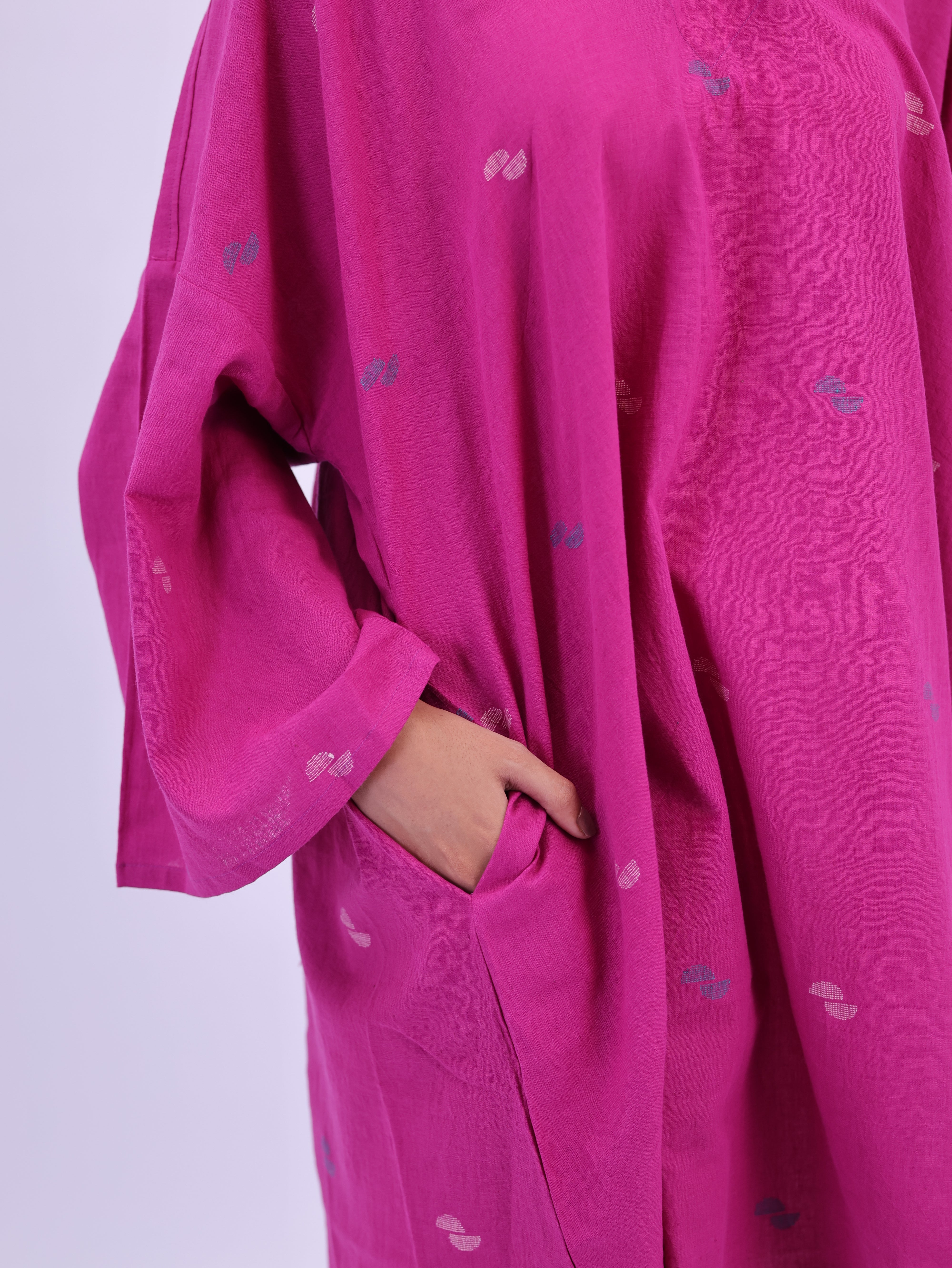 "Rumi" handloom cotton Jamdani Kurta Magenta Pink