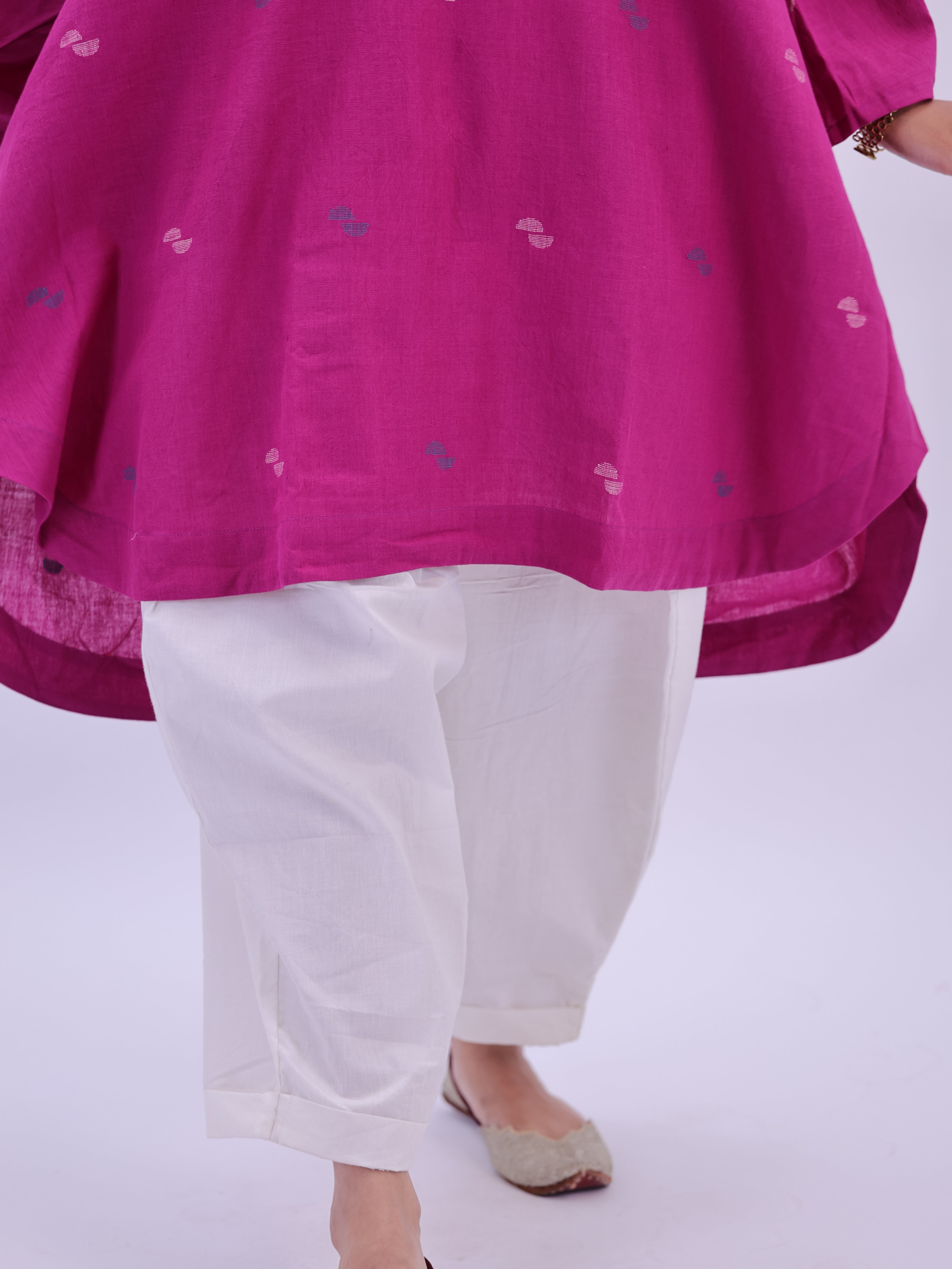 "Rumi" handloom cotton Jamdani Kurta Magenta Pink