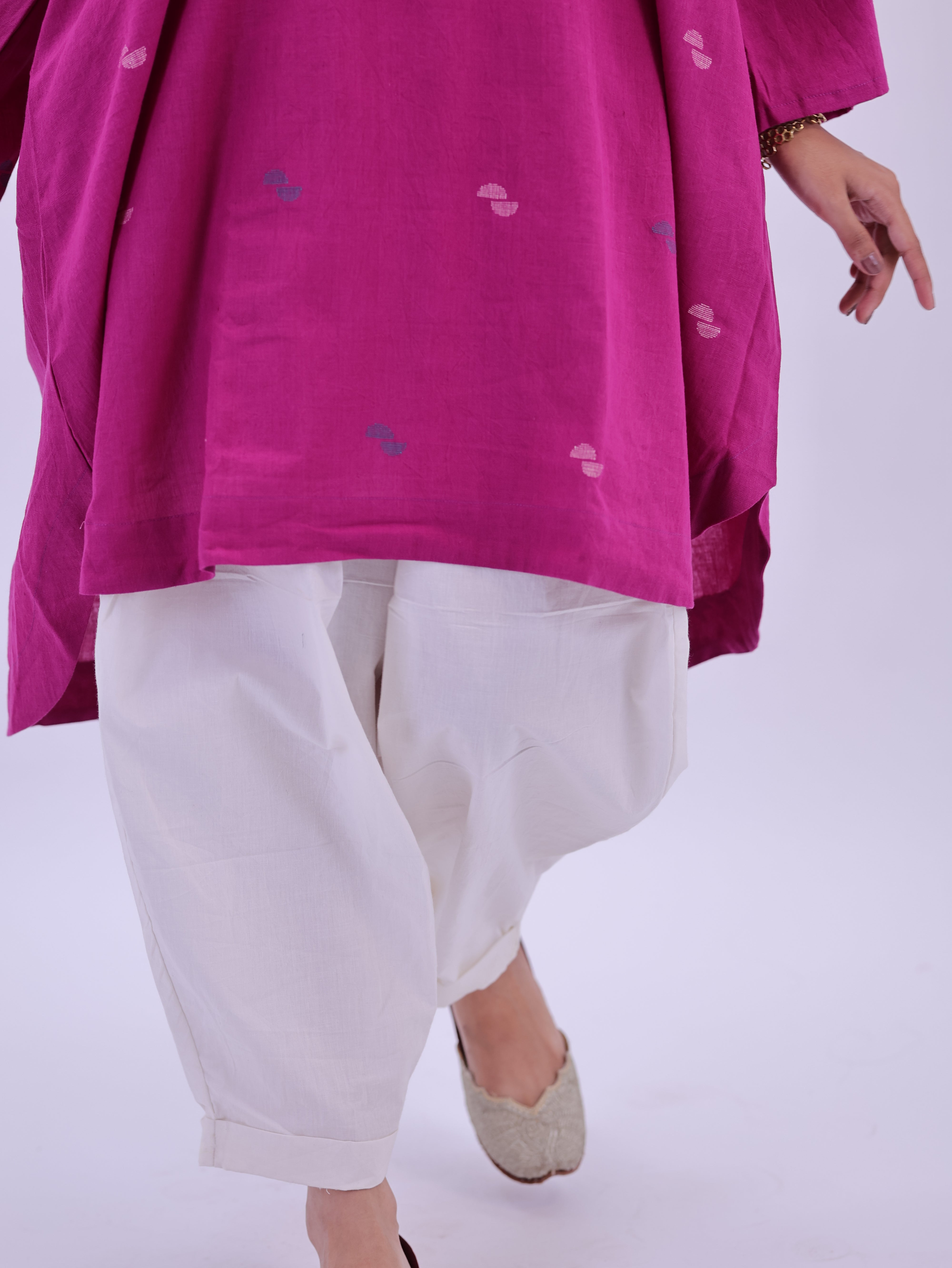 "Rumi" handloom cotton Jamdani Kurta Magenta Pink