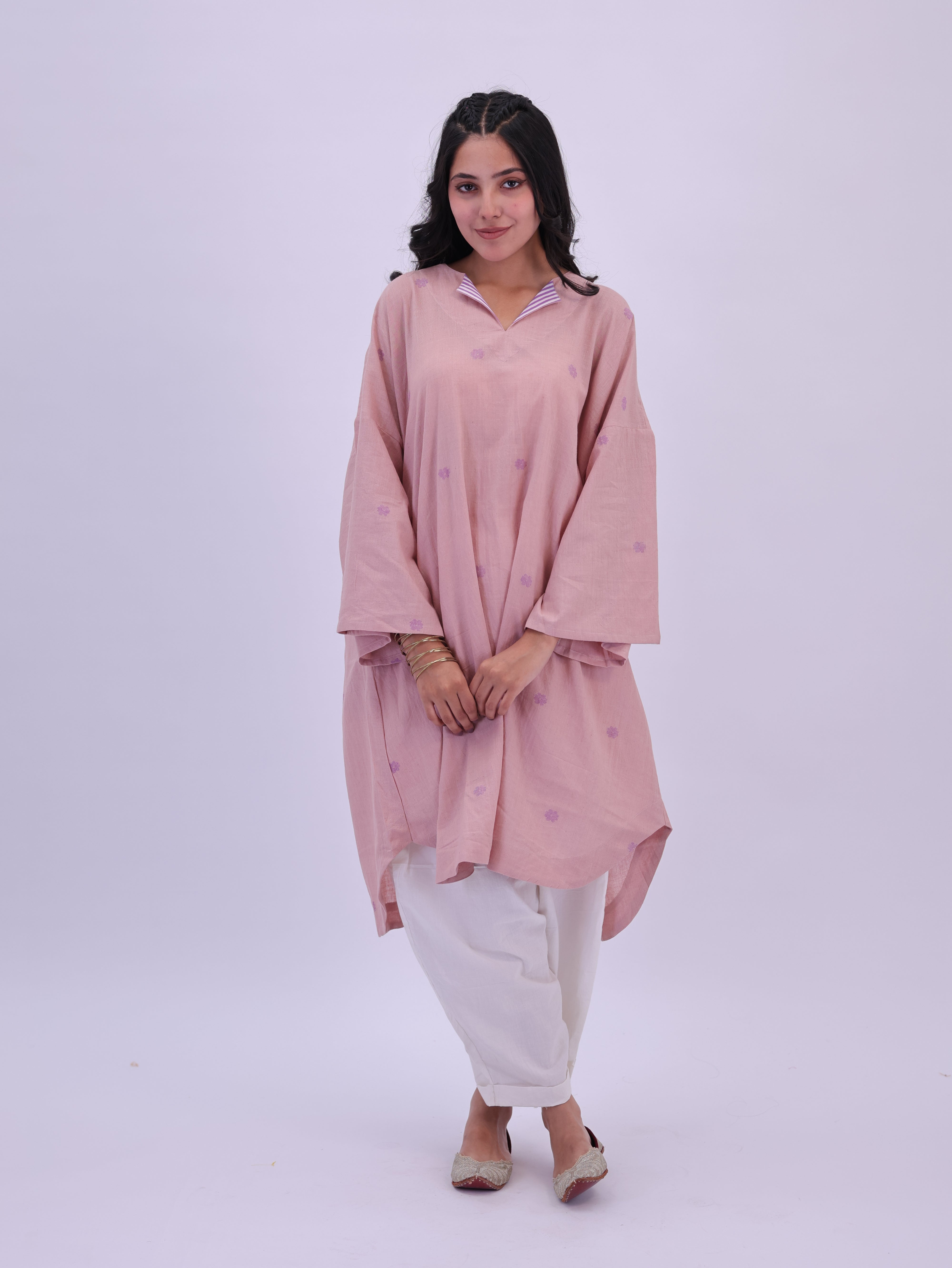 "Rumi" handloom cotton Jamdani Kurta Ice Pink