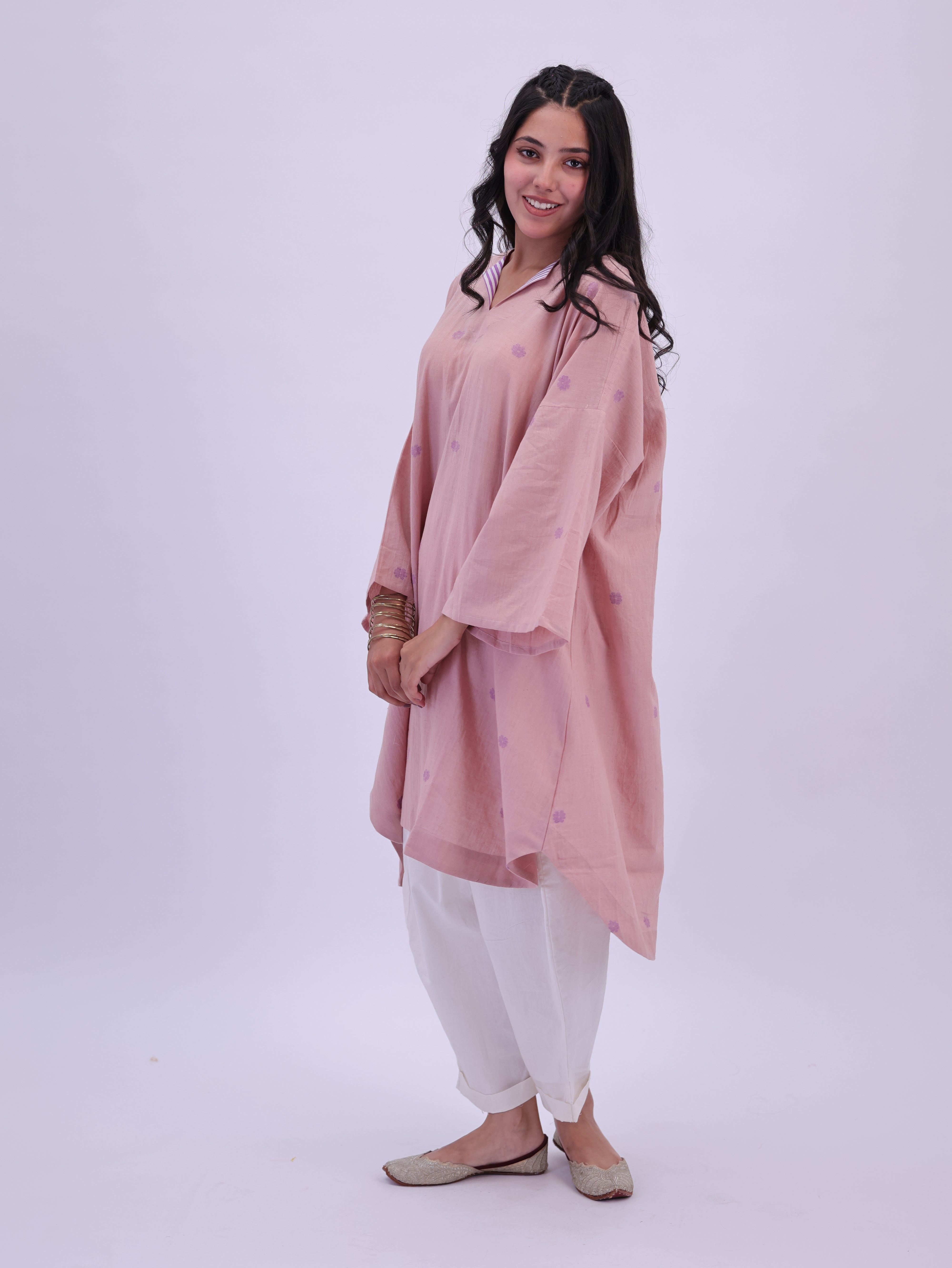"Rumi" handloom cotton Jamdani Kurta Ice Pink
