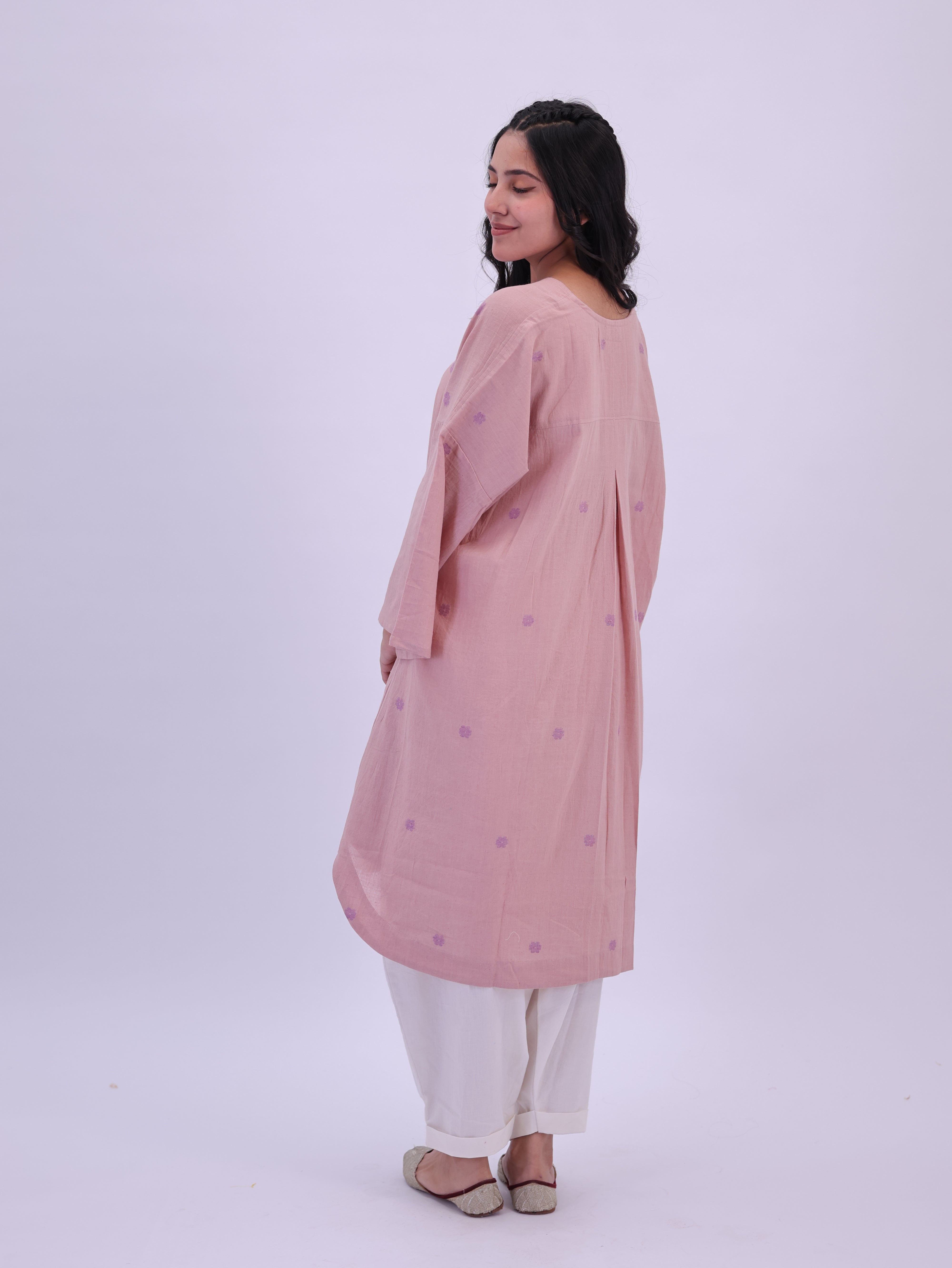"Rumi" handloom cotton Jamdani Kurta Ice Pink