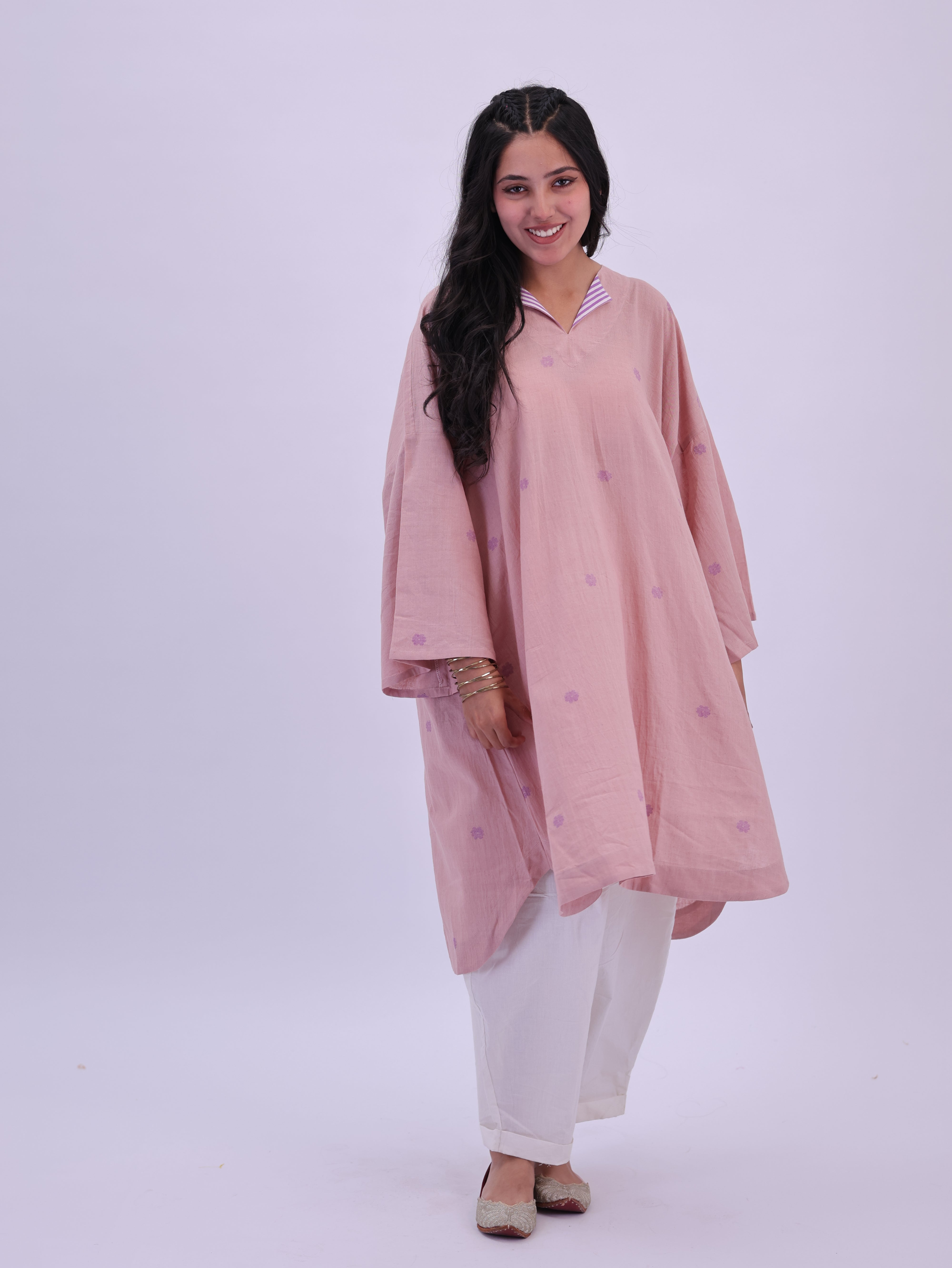 "Rumi" handloom cotton Jamdani Kurta Ice Pink