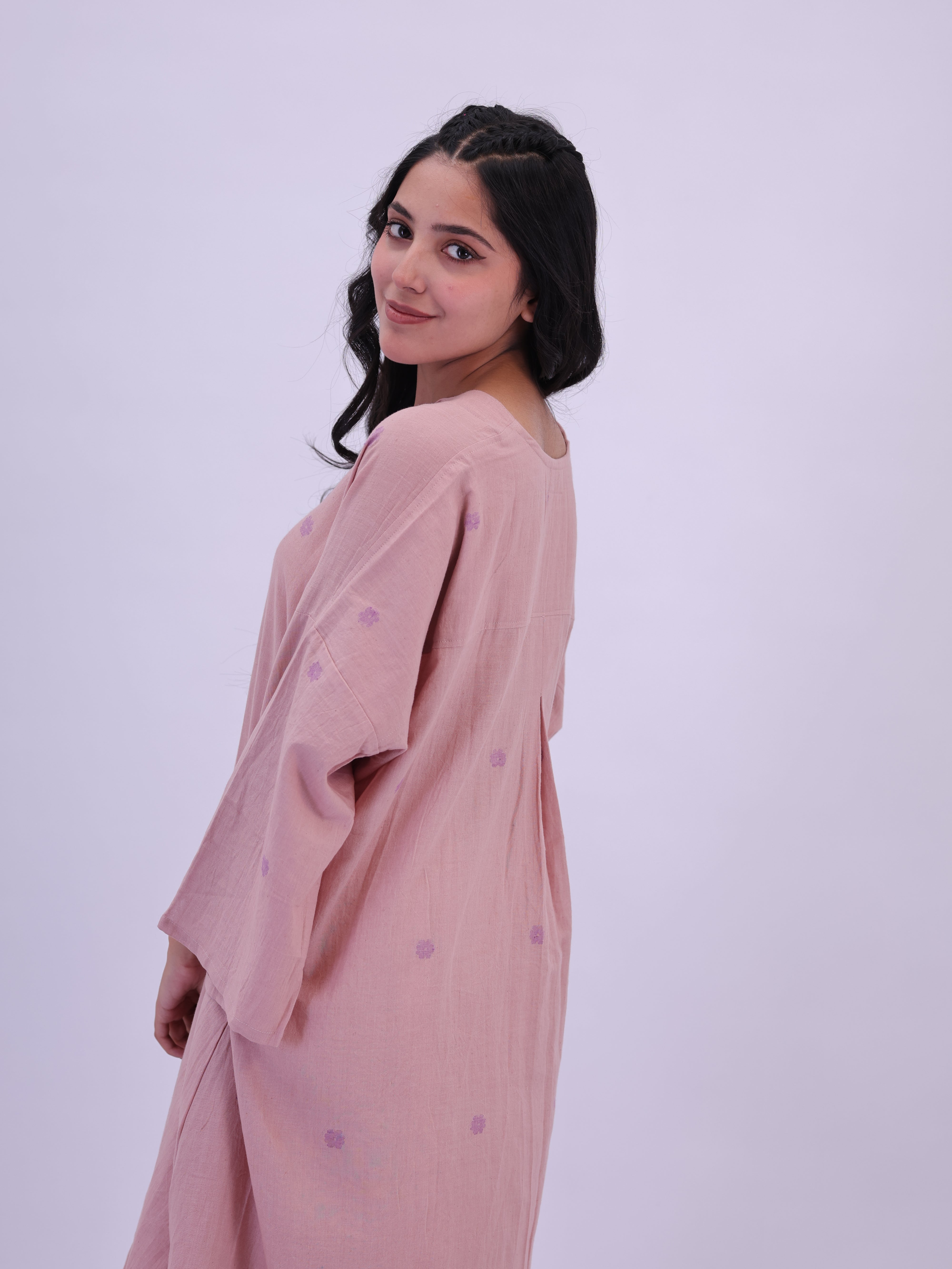 "Rumi" handloom cotton Jamdani Kurta Ice Pink