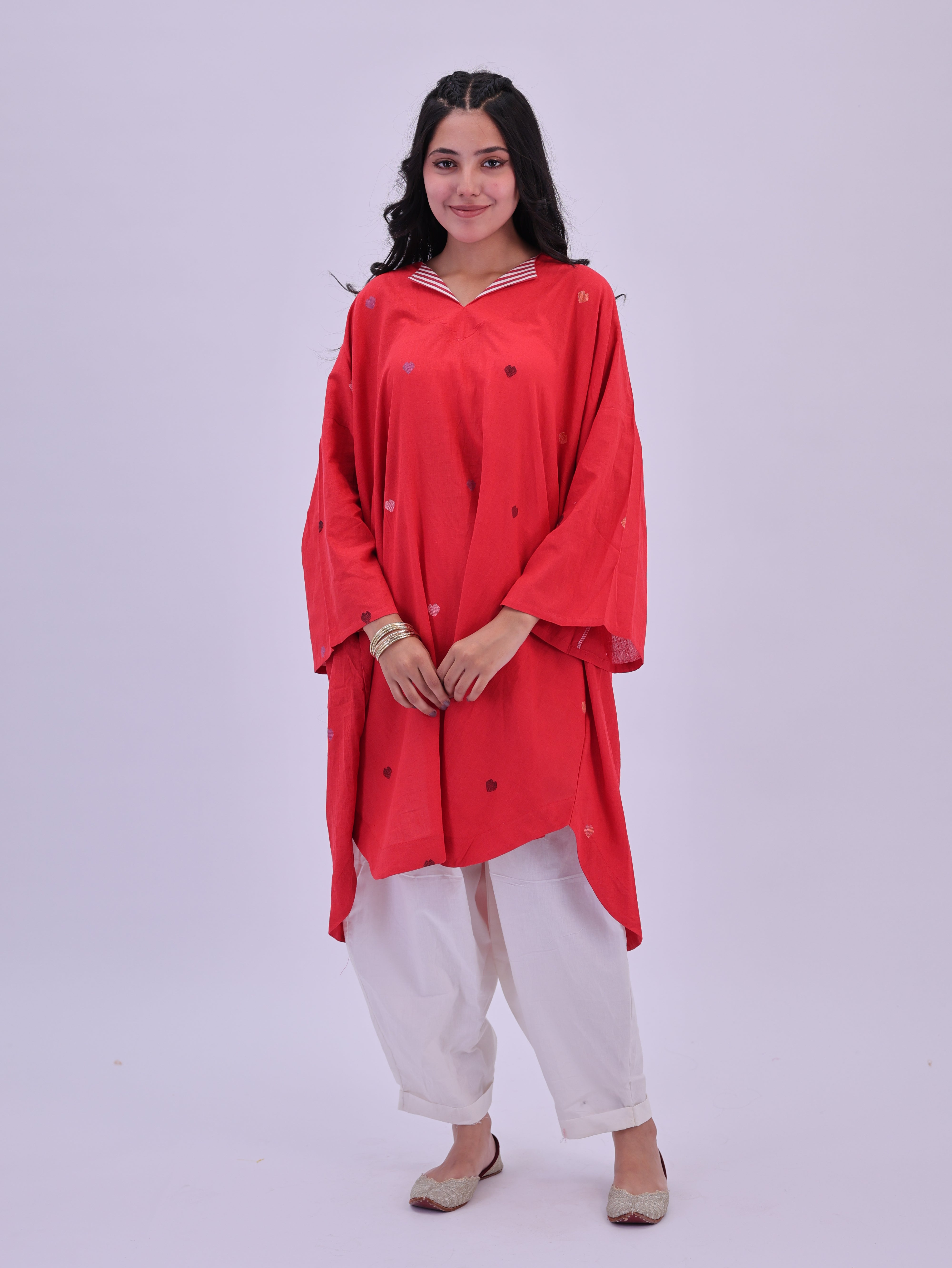"Rumi" handloom cotton Jamdani Kurta Red