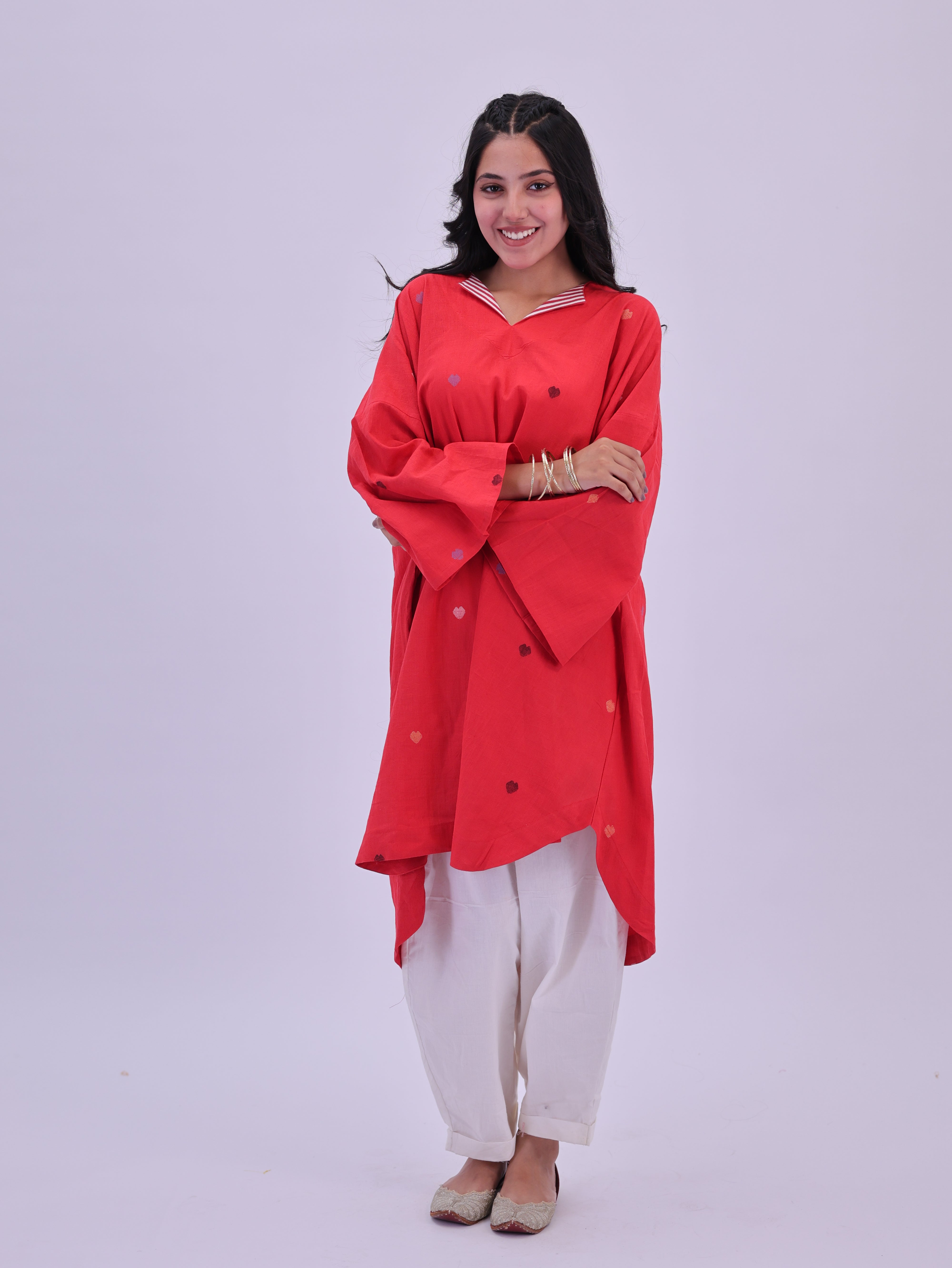 "Rumi" handloom cotton Jamdani Kurta Red