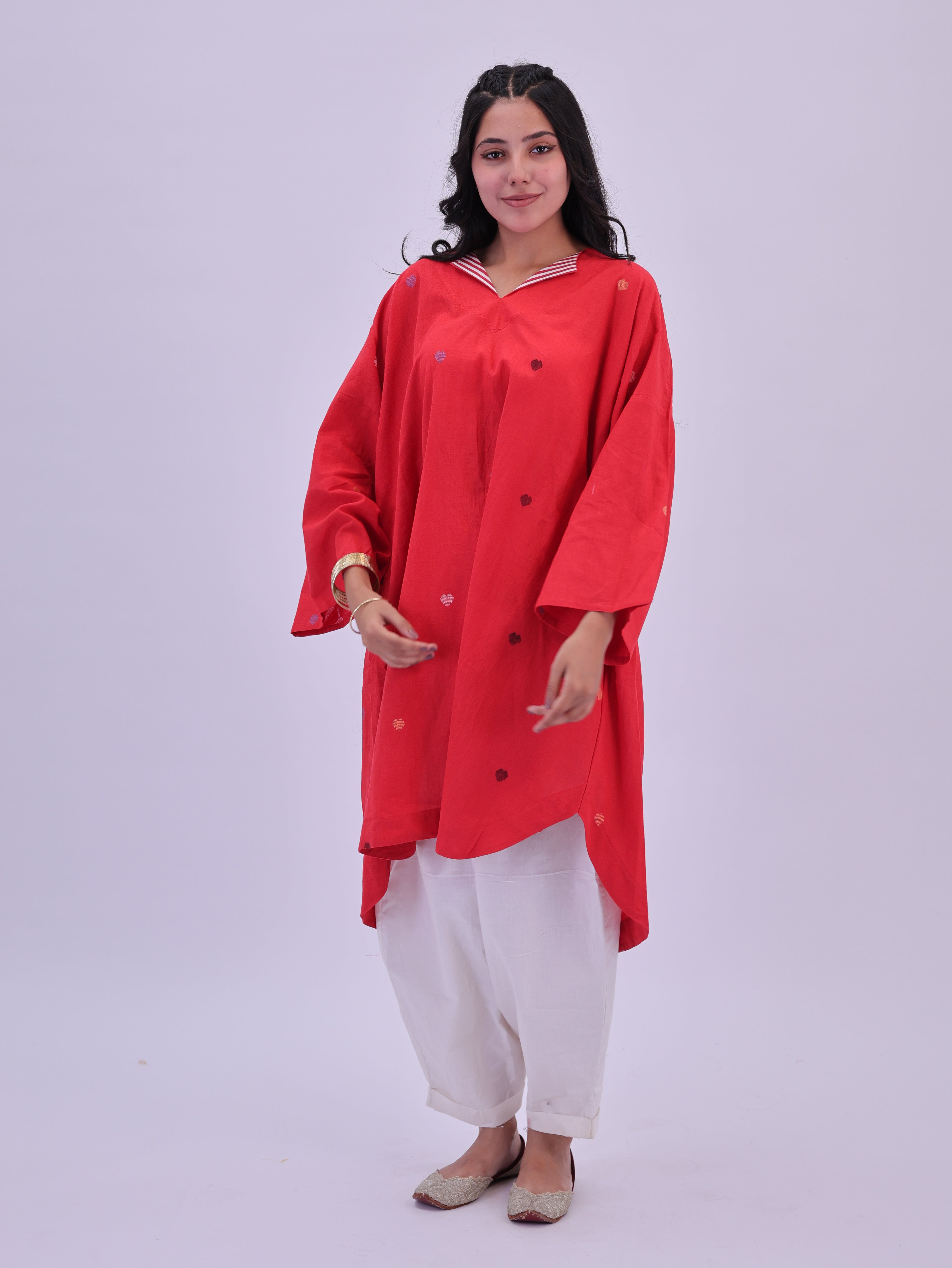 "Rumi" handloom cotton Jamdani Kurta Red