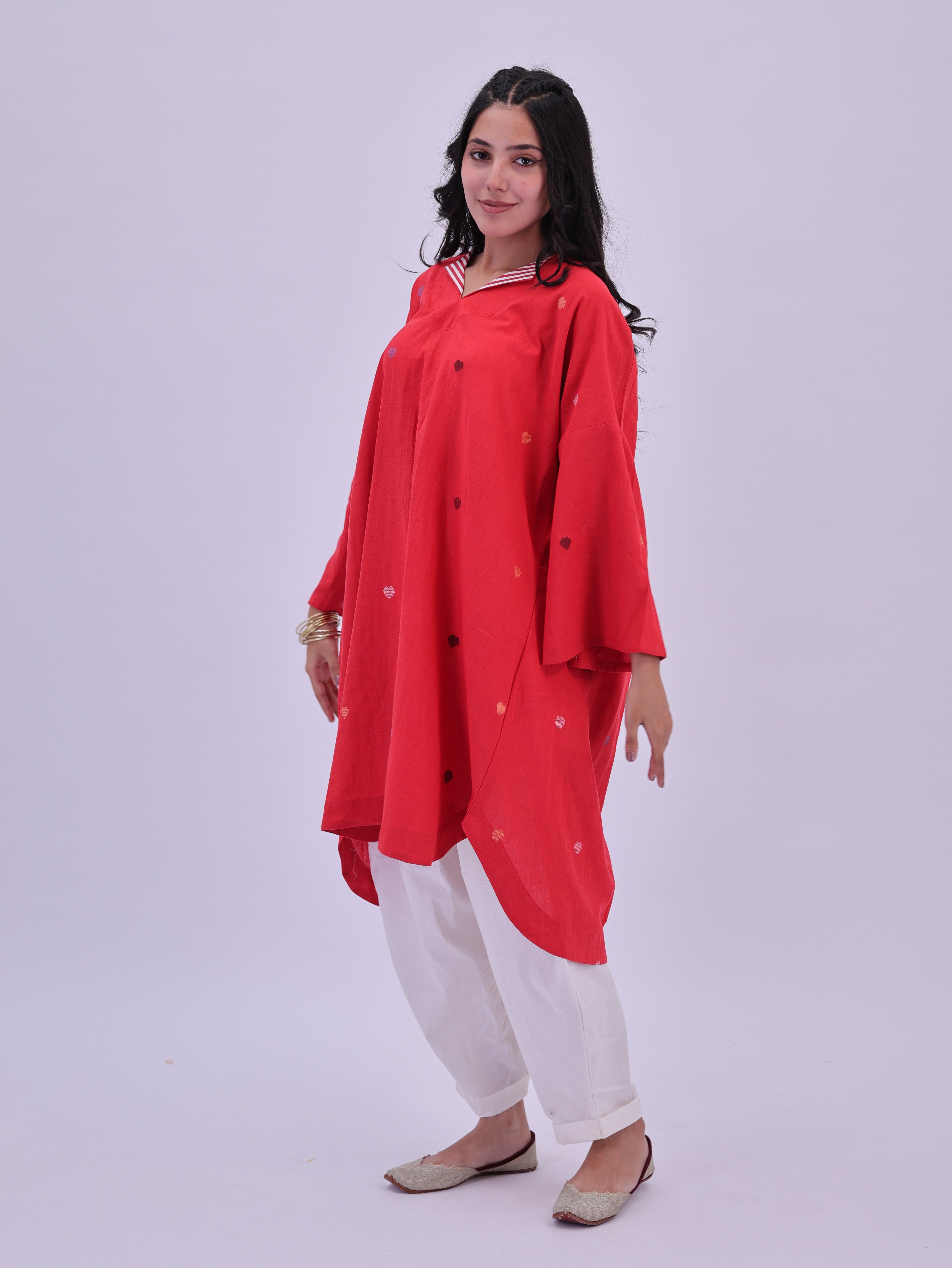 "Rumi" handloom cotton Jamdani Kurta Red