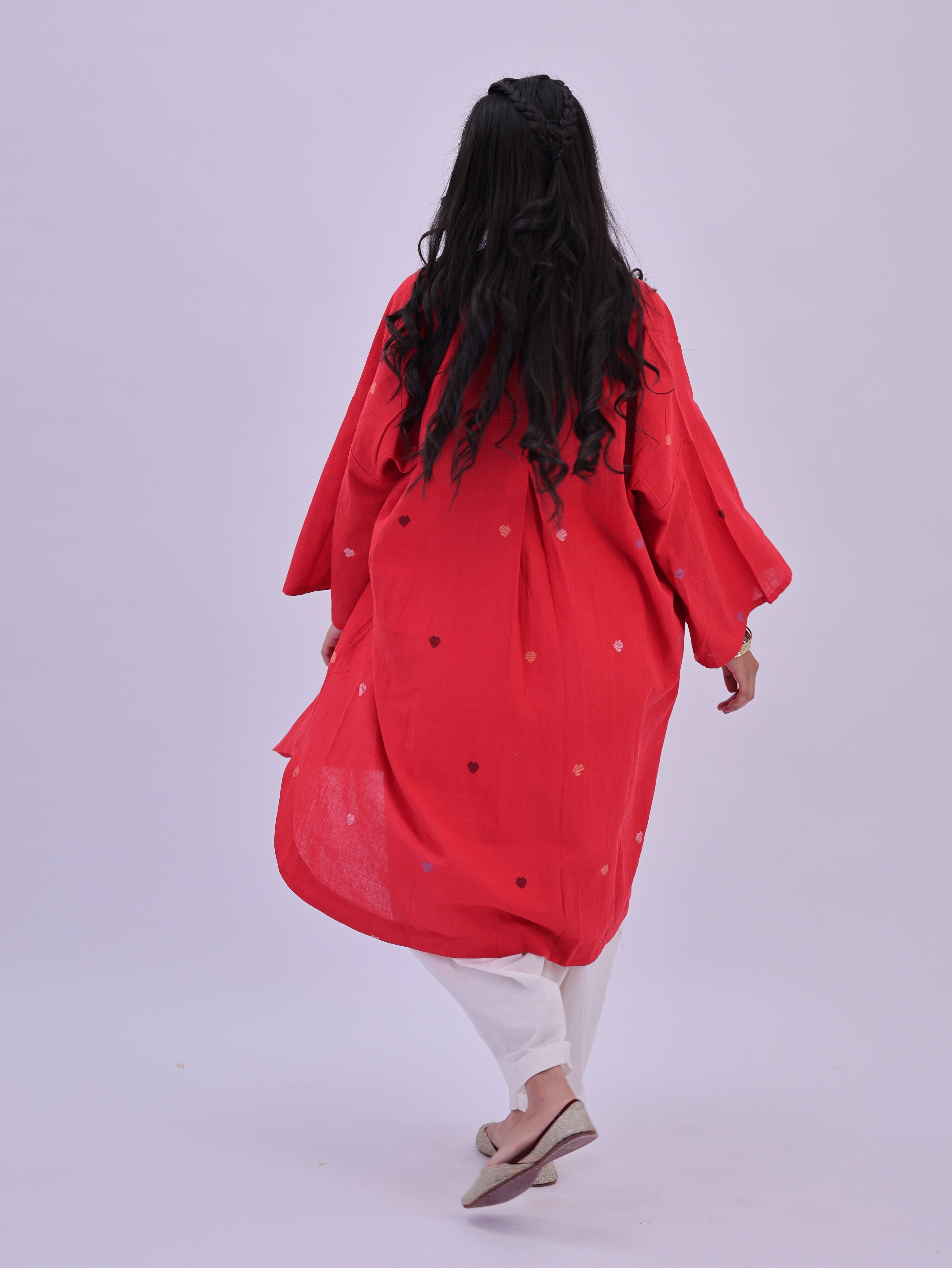 "Rumi" handloom cotton Jamdani Kurta Red