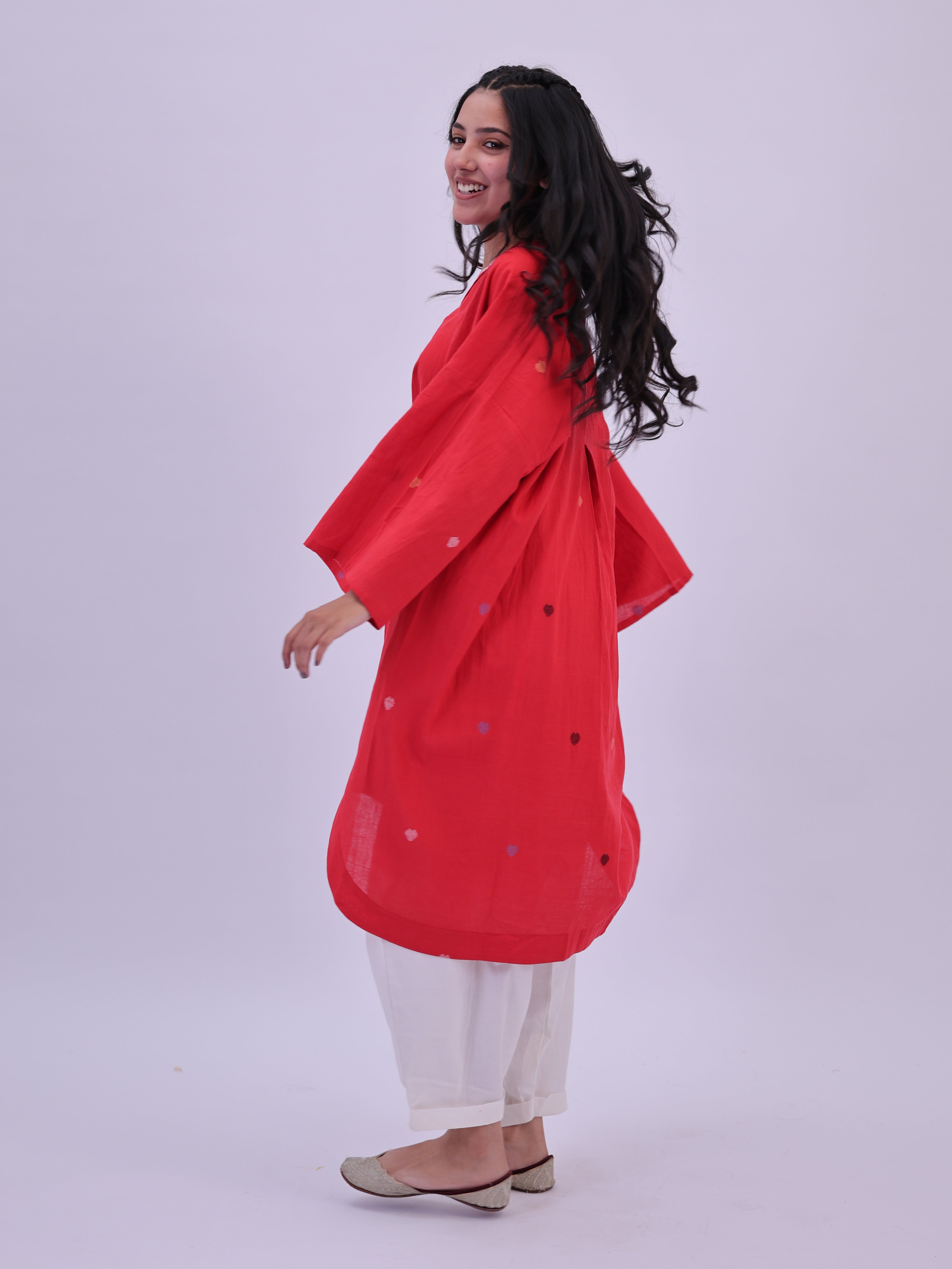 "Rumi" handloom cotton Jamdani Kurta Red