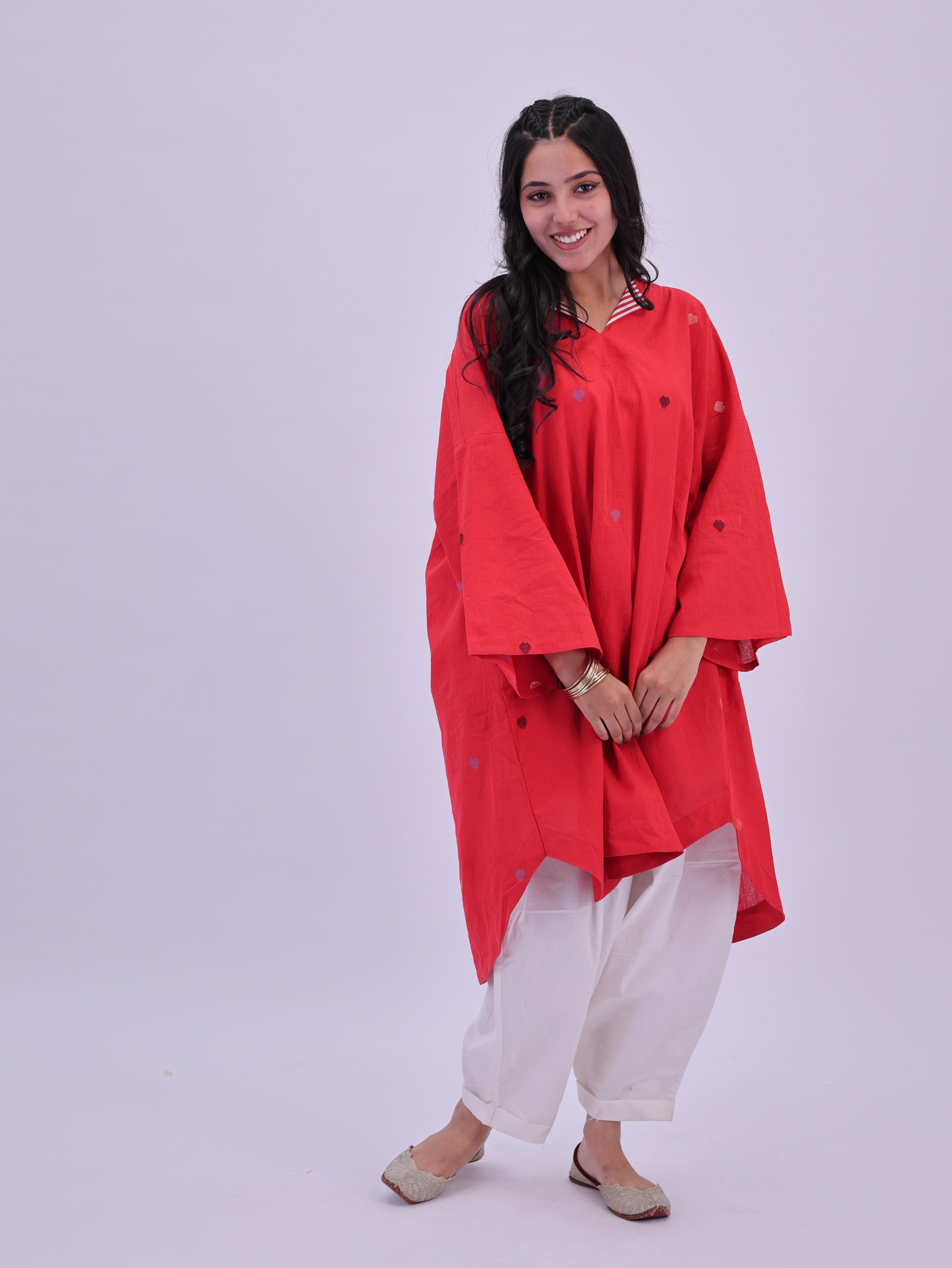 "Rumi" handloom cotton Jamdani Kurta Red