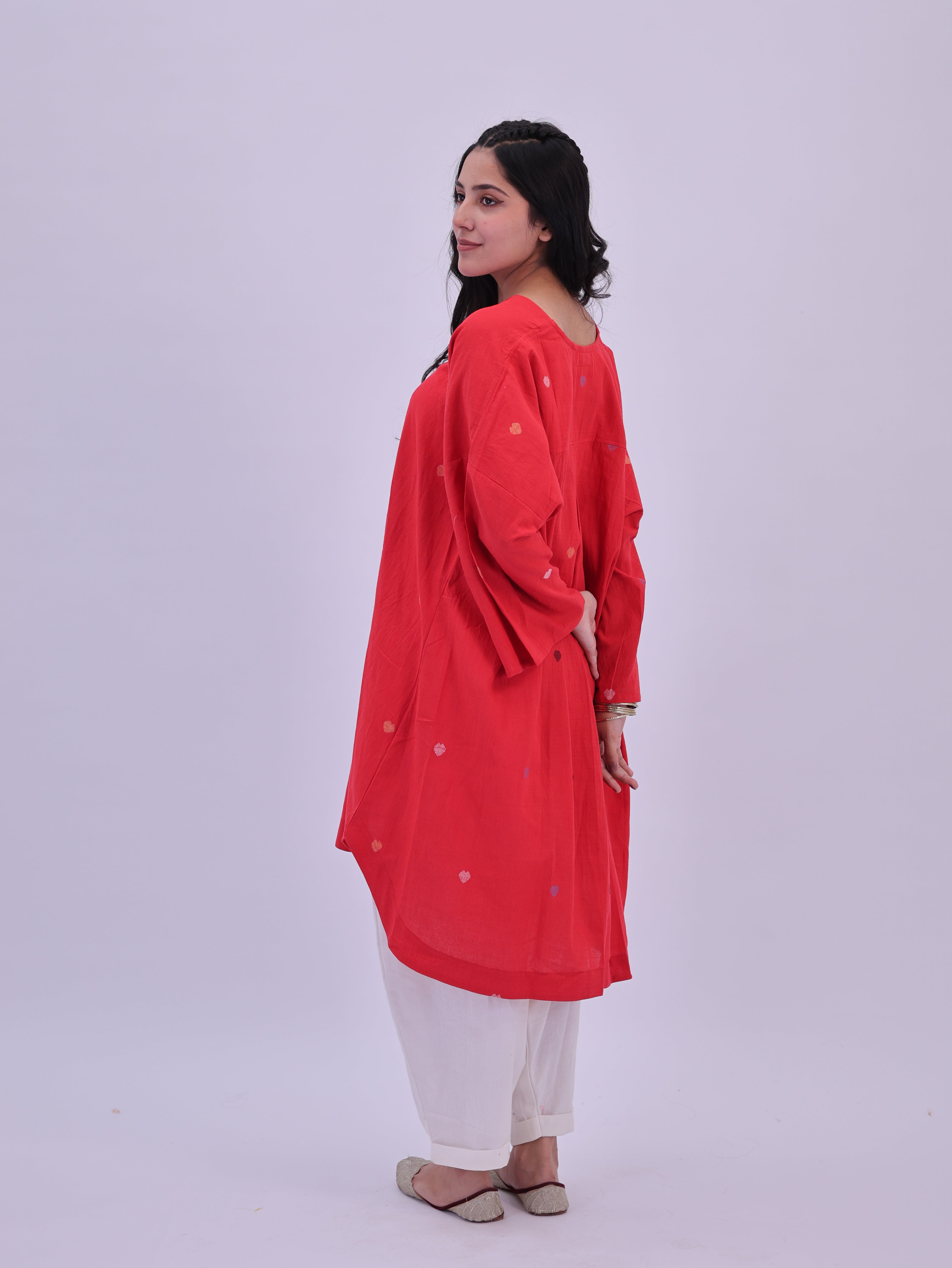 "Rumi" handloom cotton Jamdani Kurta Red