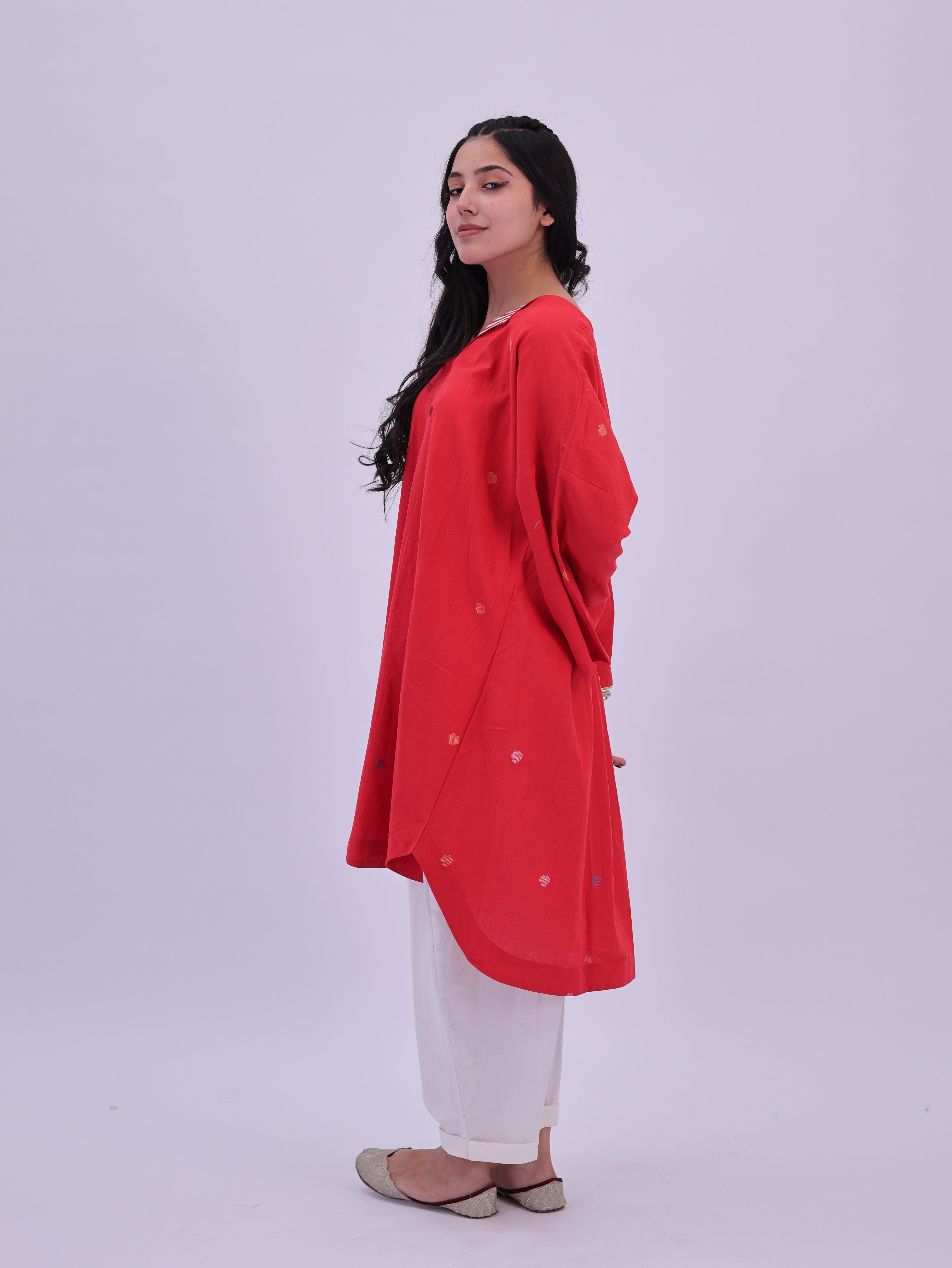 "Rumi" handloom cotton Jamdani Kurta Red