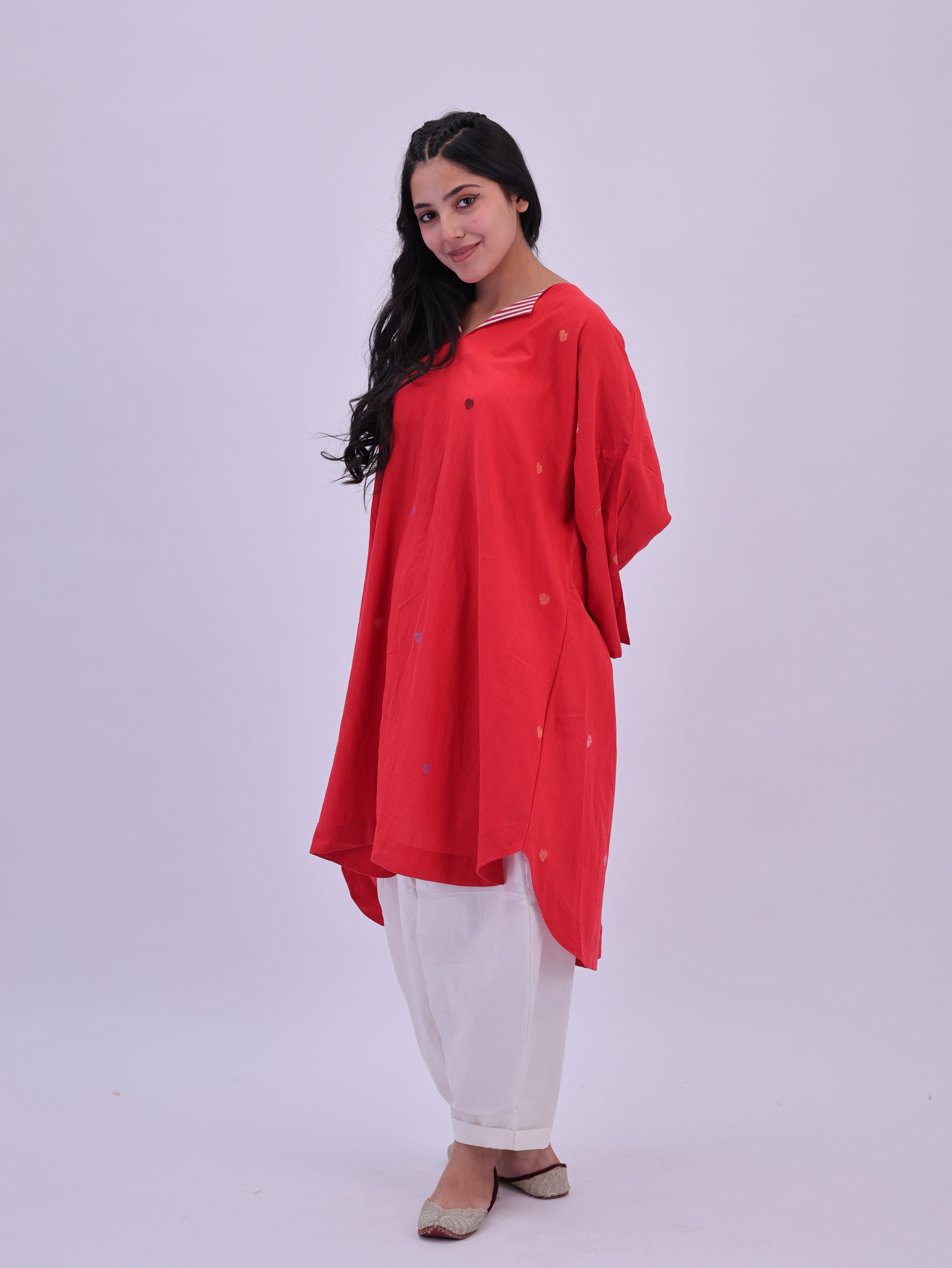 "Rumi" handloom cotton Jamdani Kurta Red