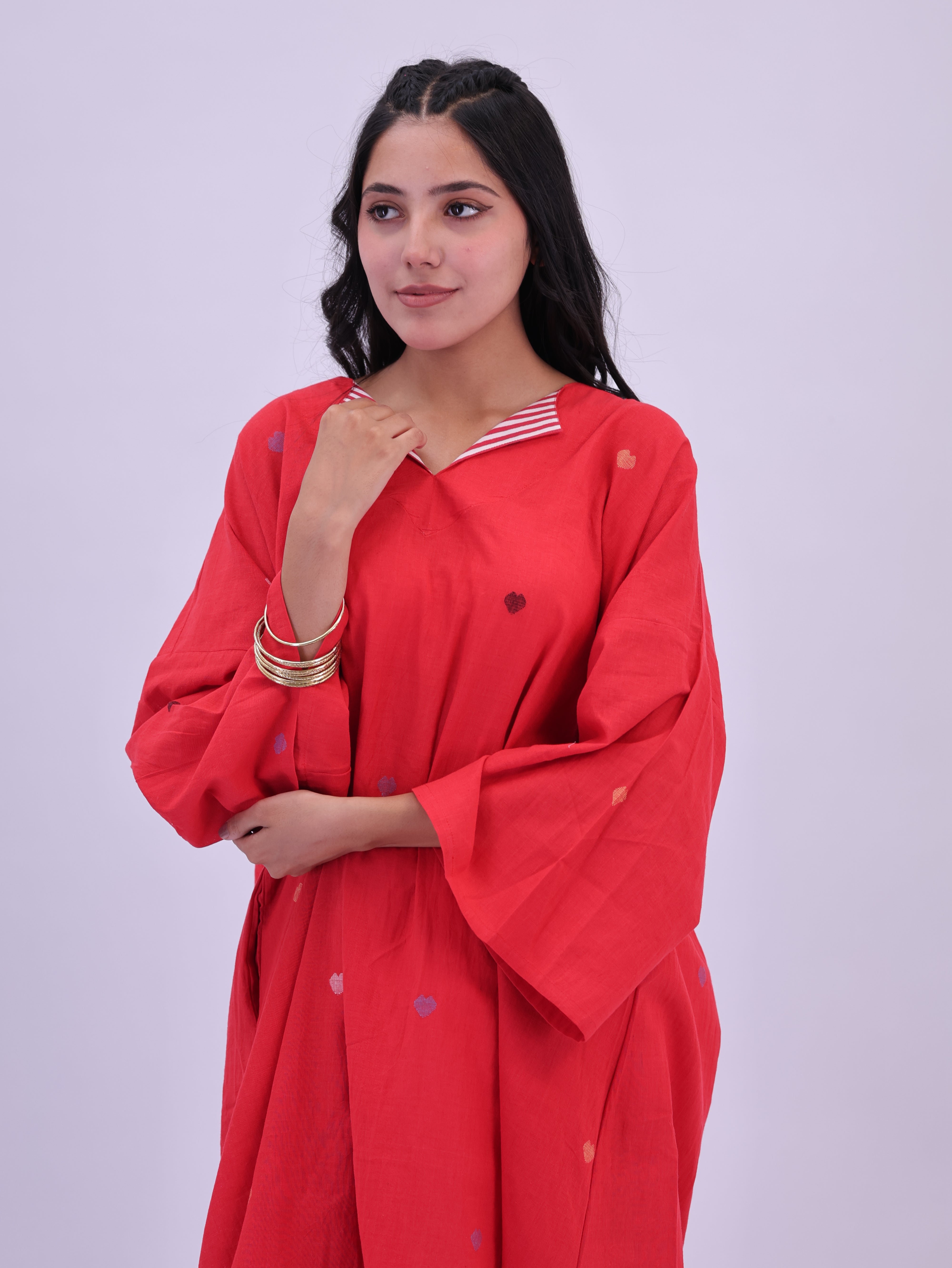 "Rumi" handloom cotton Jamdani Kurta Red