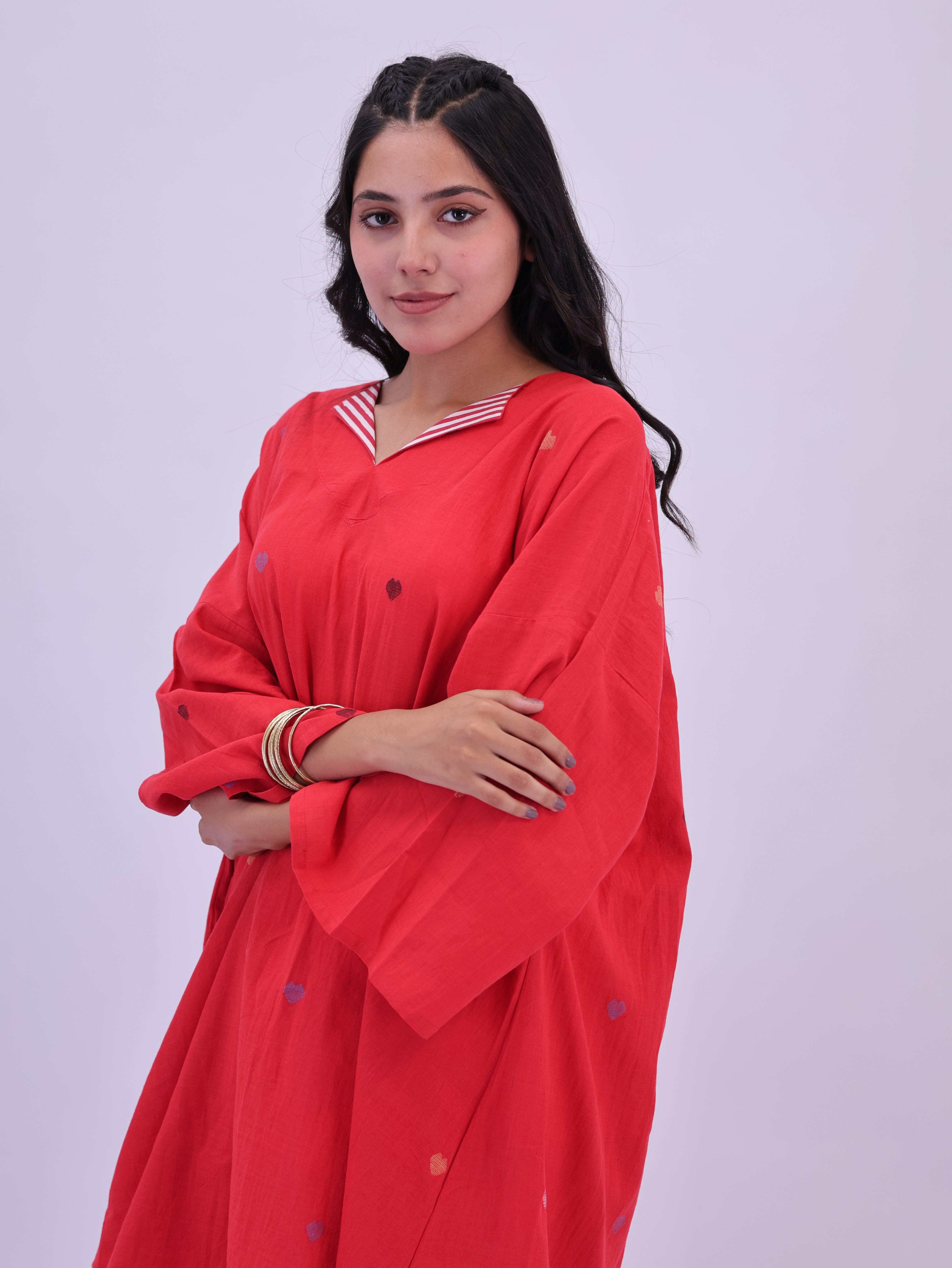 "Rumi" handloom cotton Jamdani Kurta Red