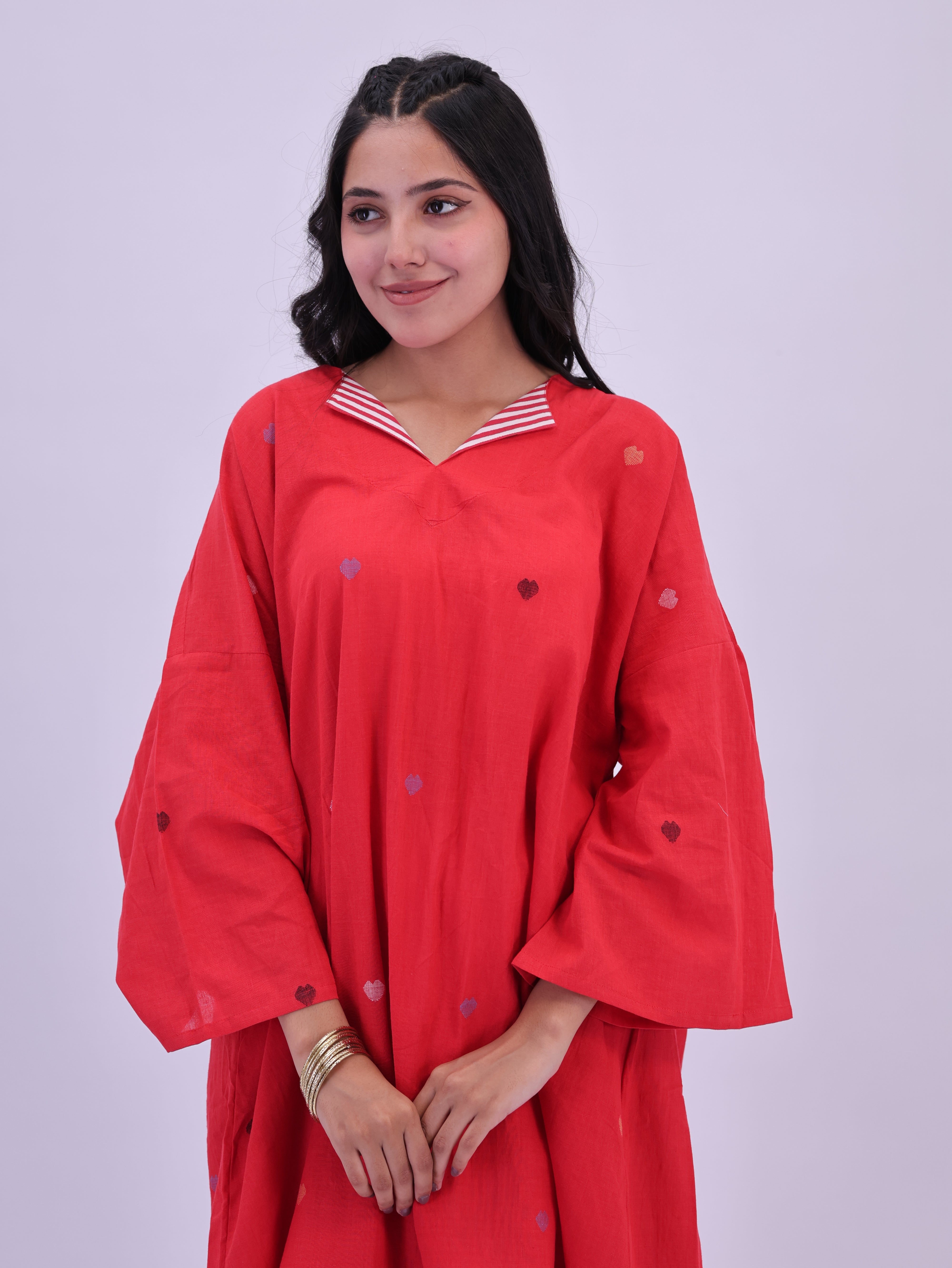 "Rumi" handloom cotton Jamdani Kurta Red