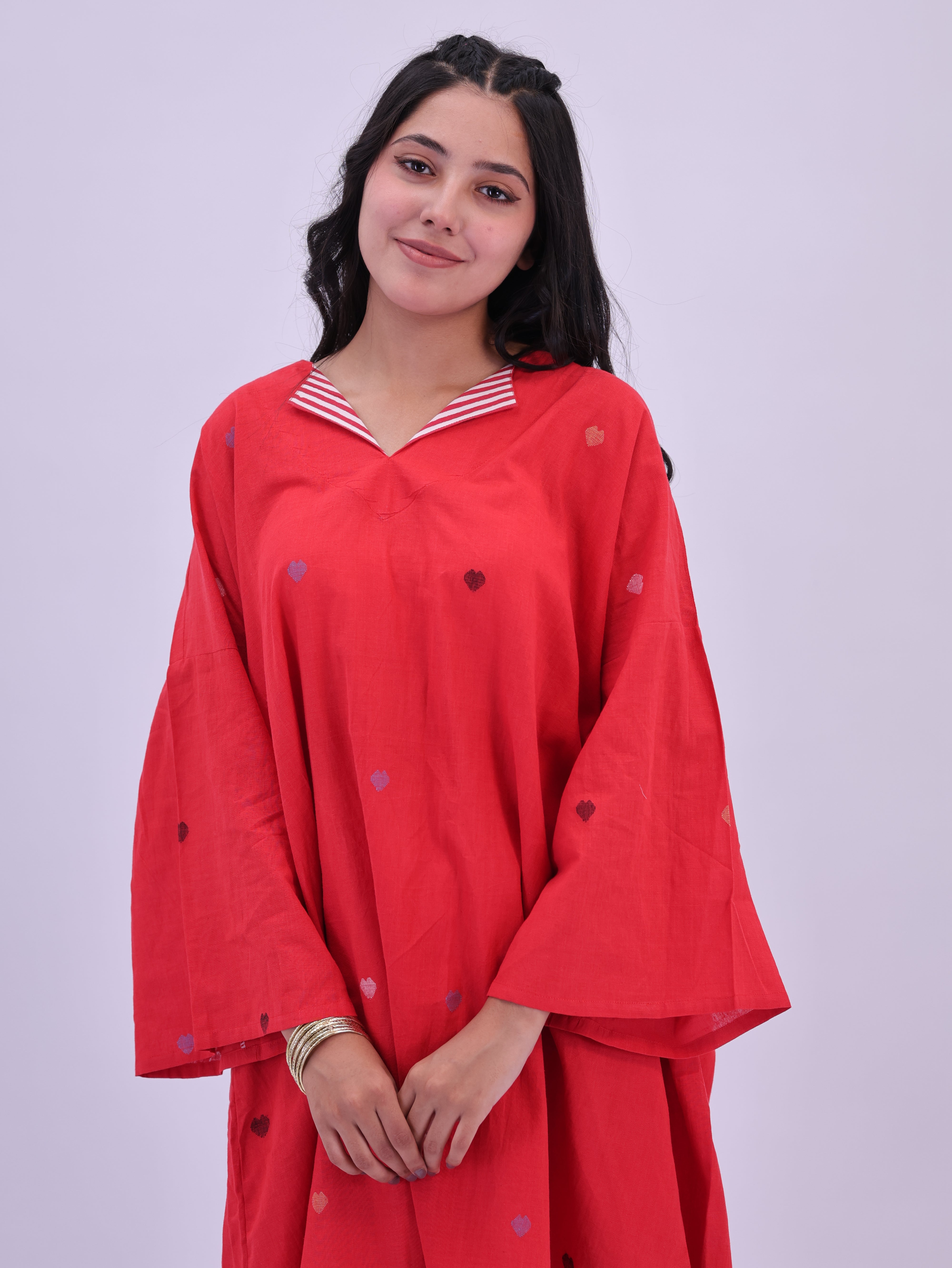 "Rumi" handloom cotton Jamdani Kurta Red