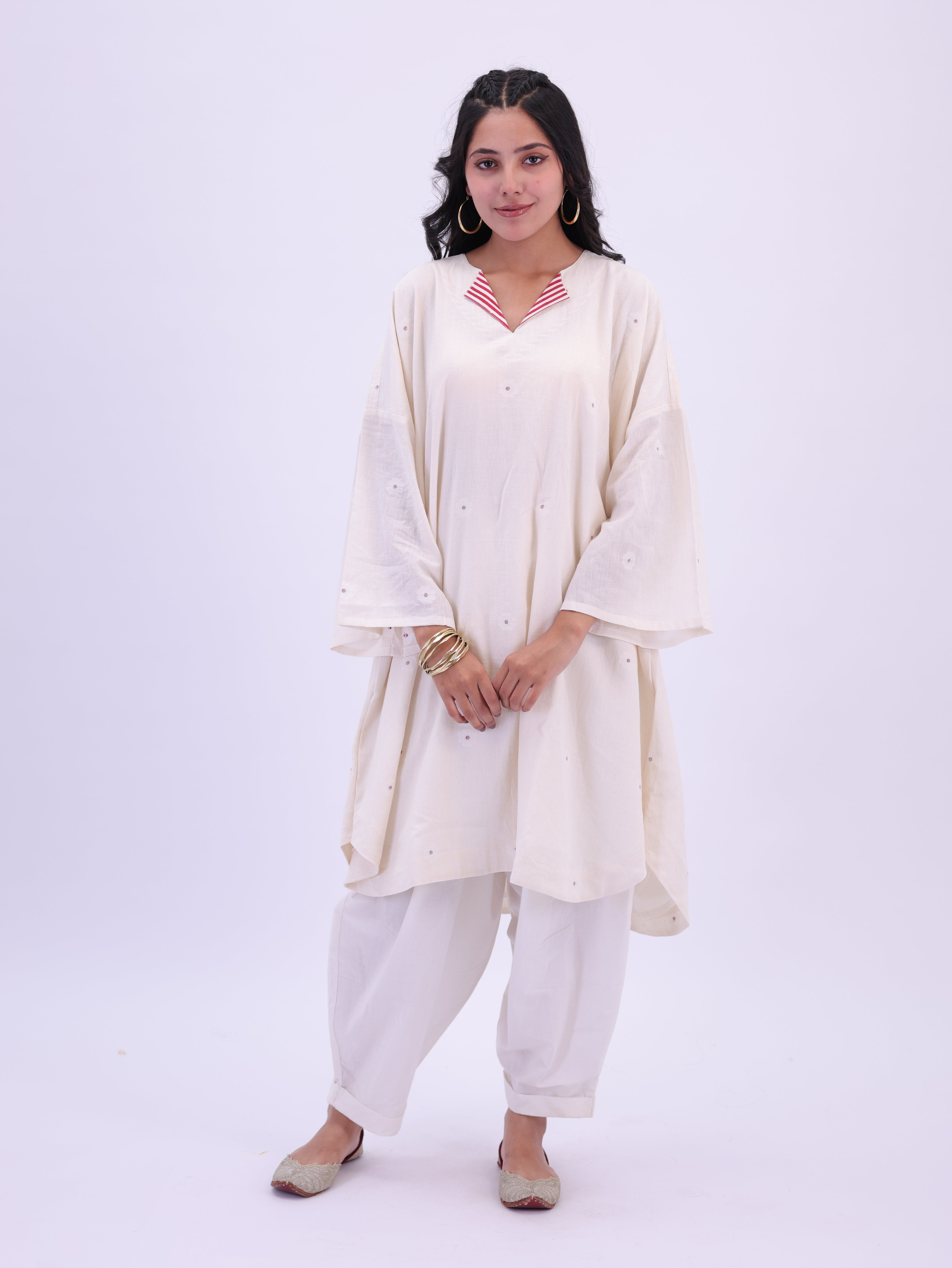 "Rumi" handloom cotton Jamdani Kurta Off white