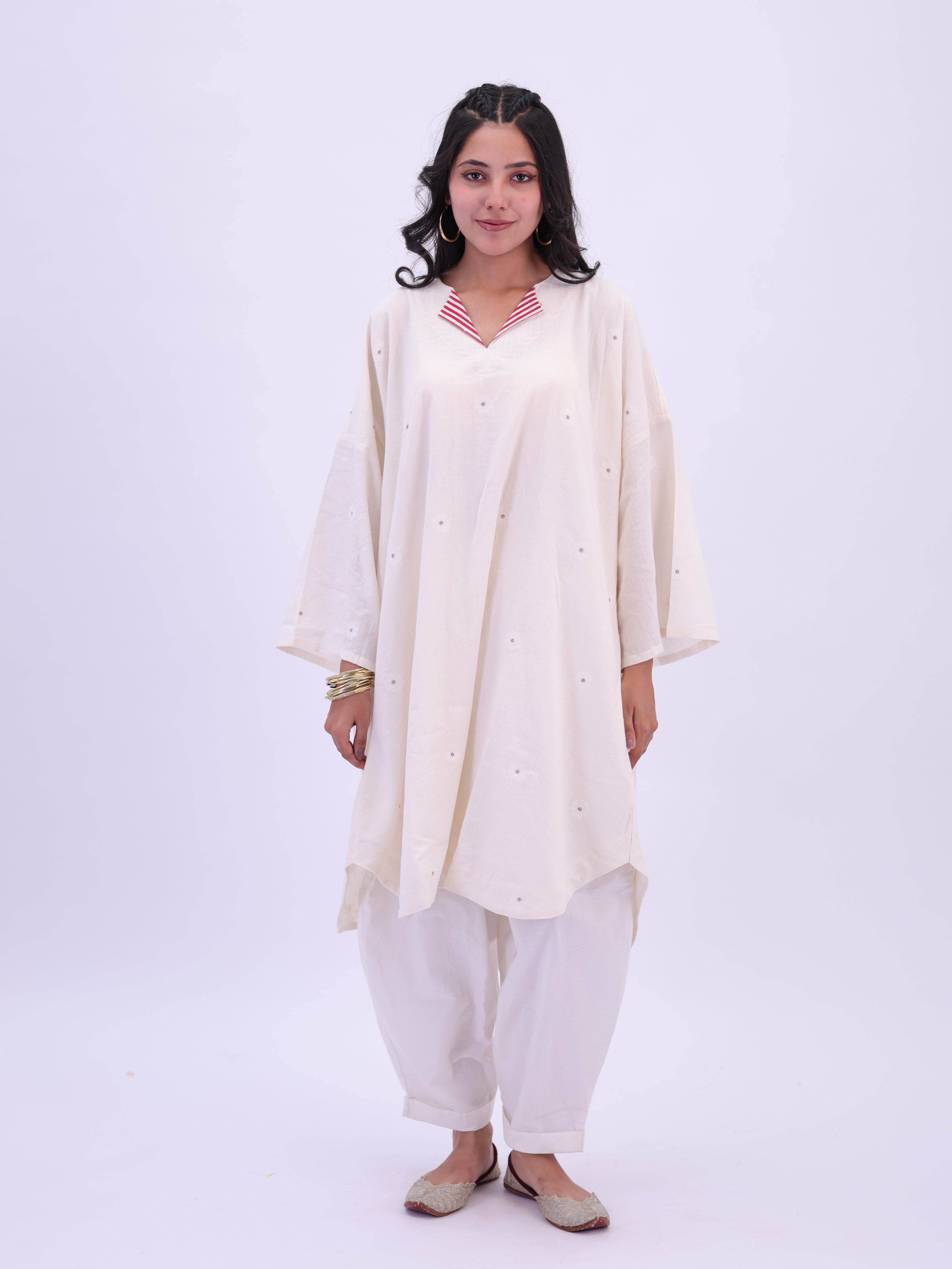"Rumi" handloom cotton Jamdani Kurta Off white