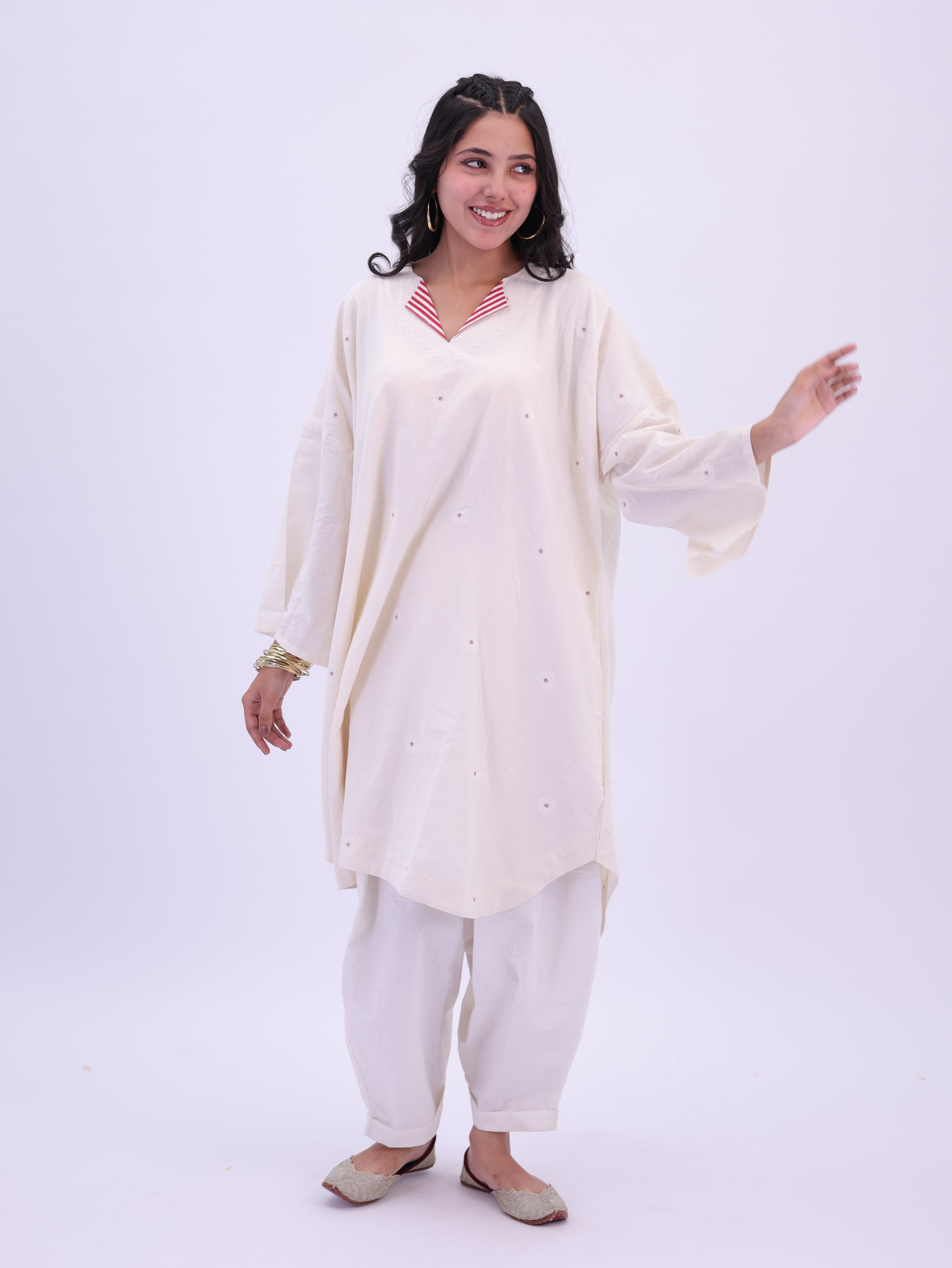"Rumi" handloom cotton Jamdani Kurta Off white