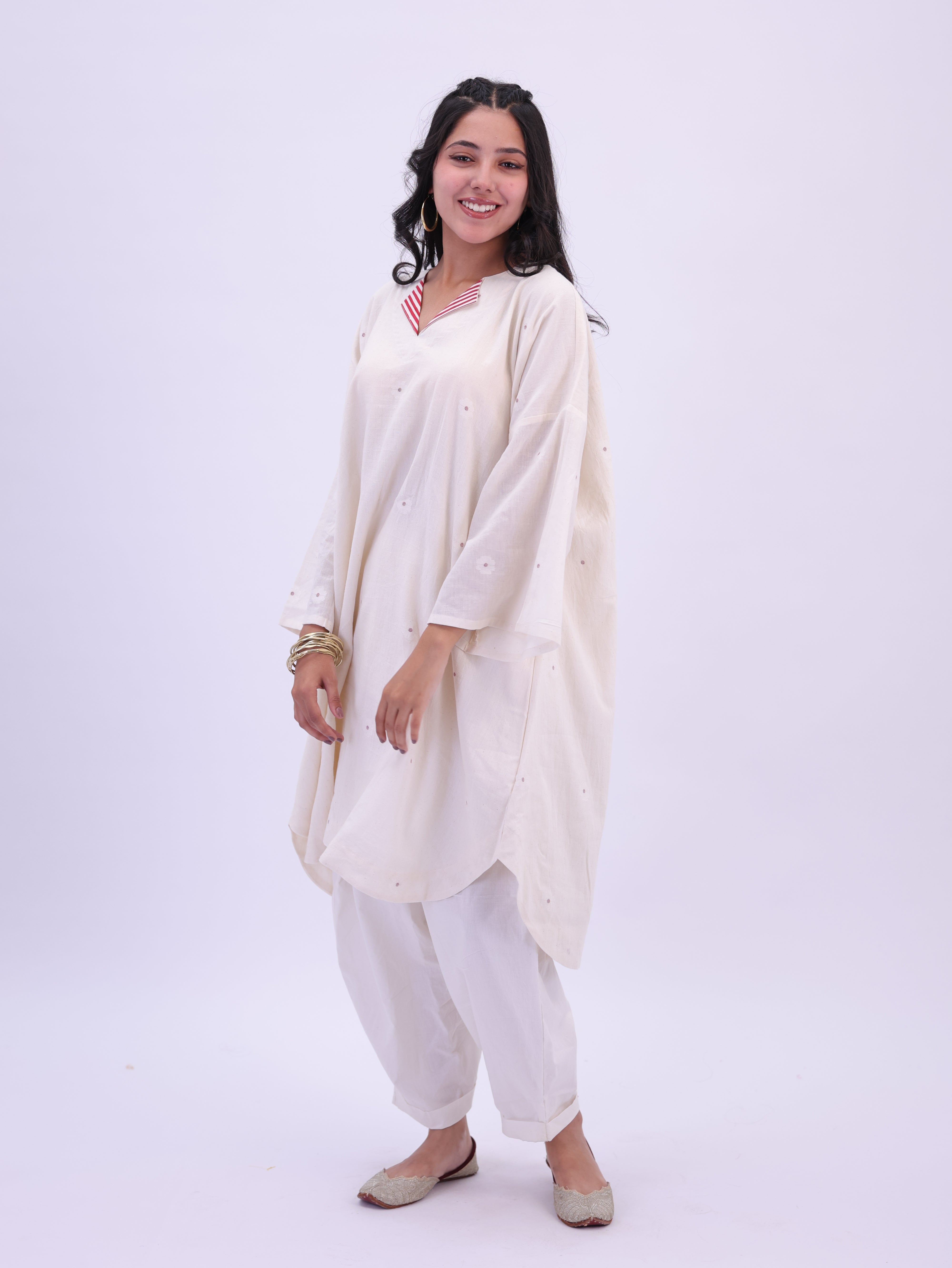 "Rumi" handloom cotton Jamdani Kurta Off white
