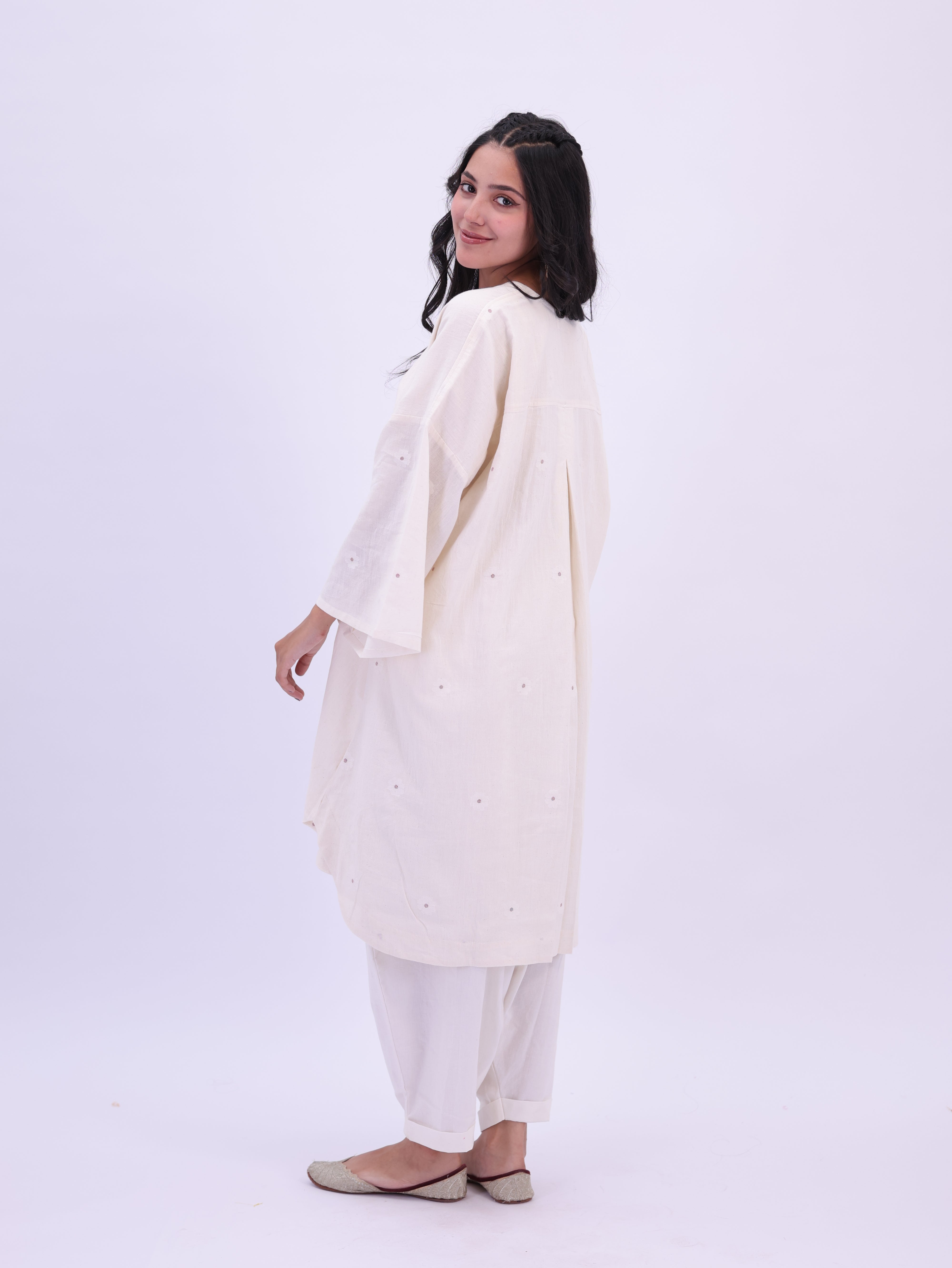 "Rumi" handloom cotton Jamdani Kurta Off white