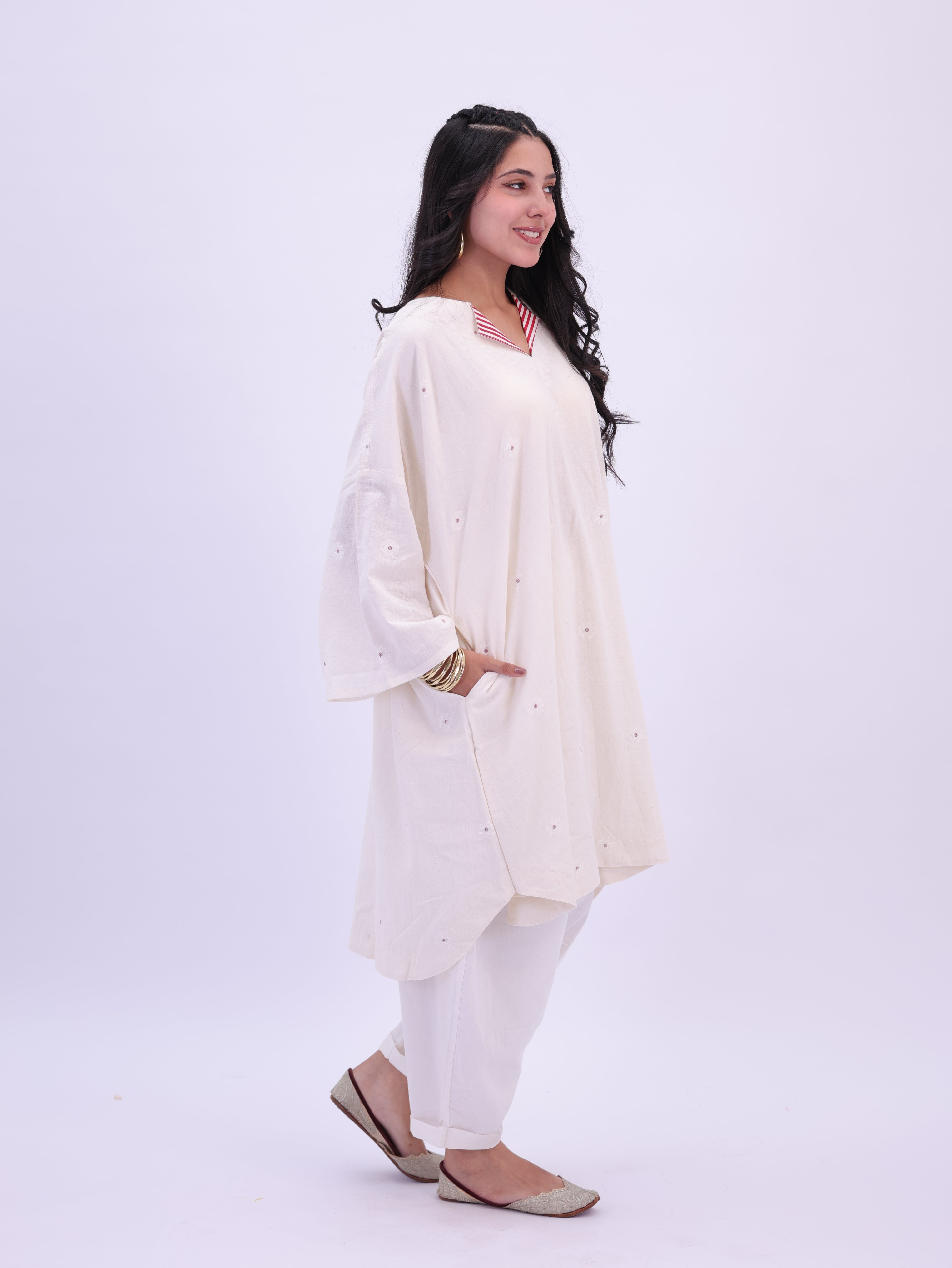 "Rumi" handloom cotton Jamdani Kurta Off white