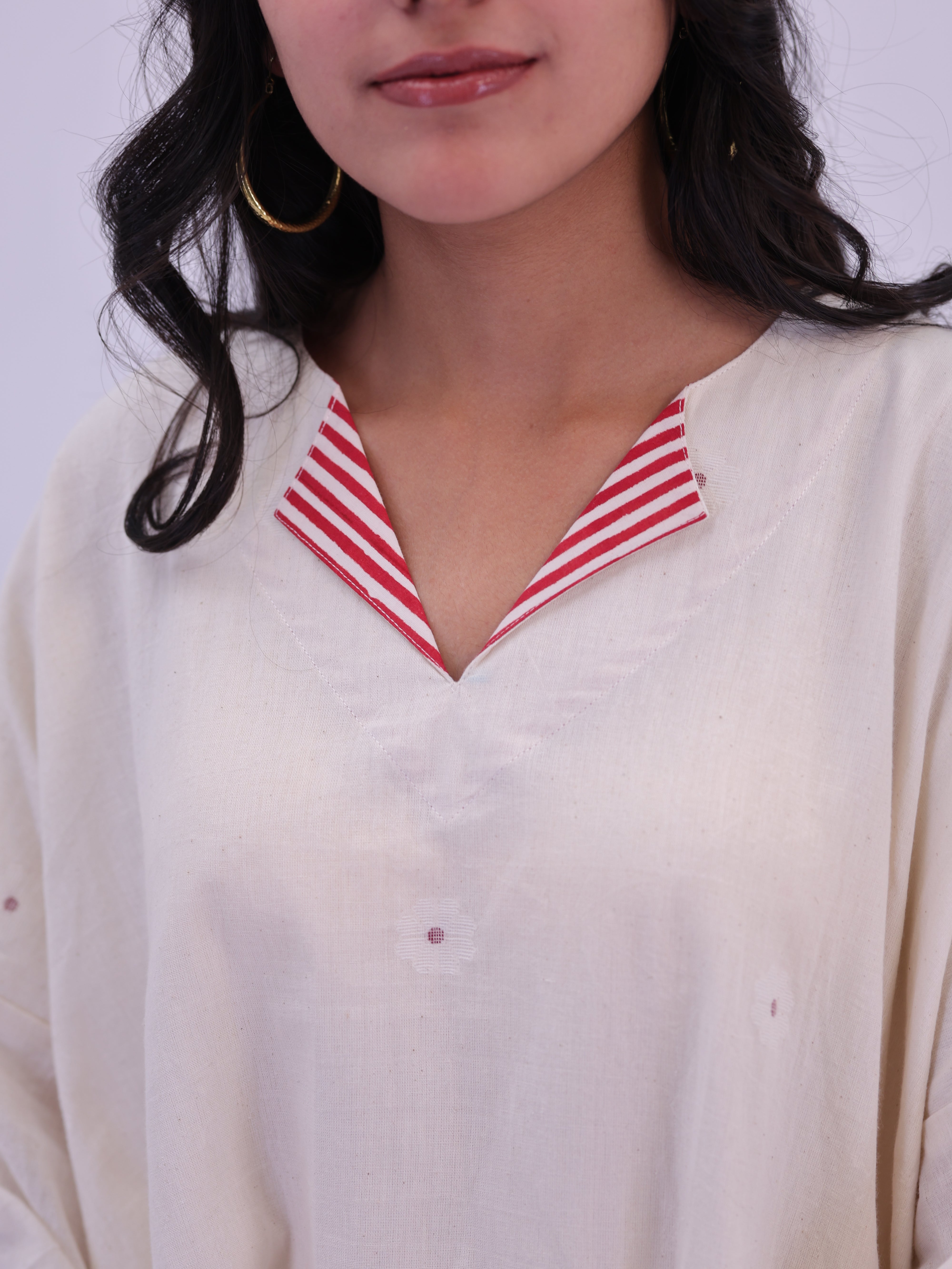 "Rumi" handloom cotton Jamdani Kurta Off white