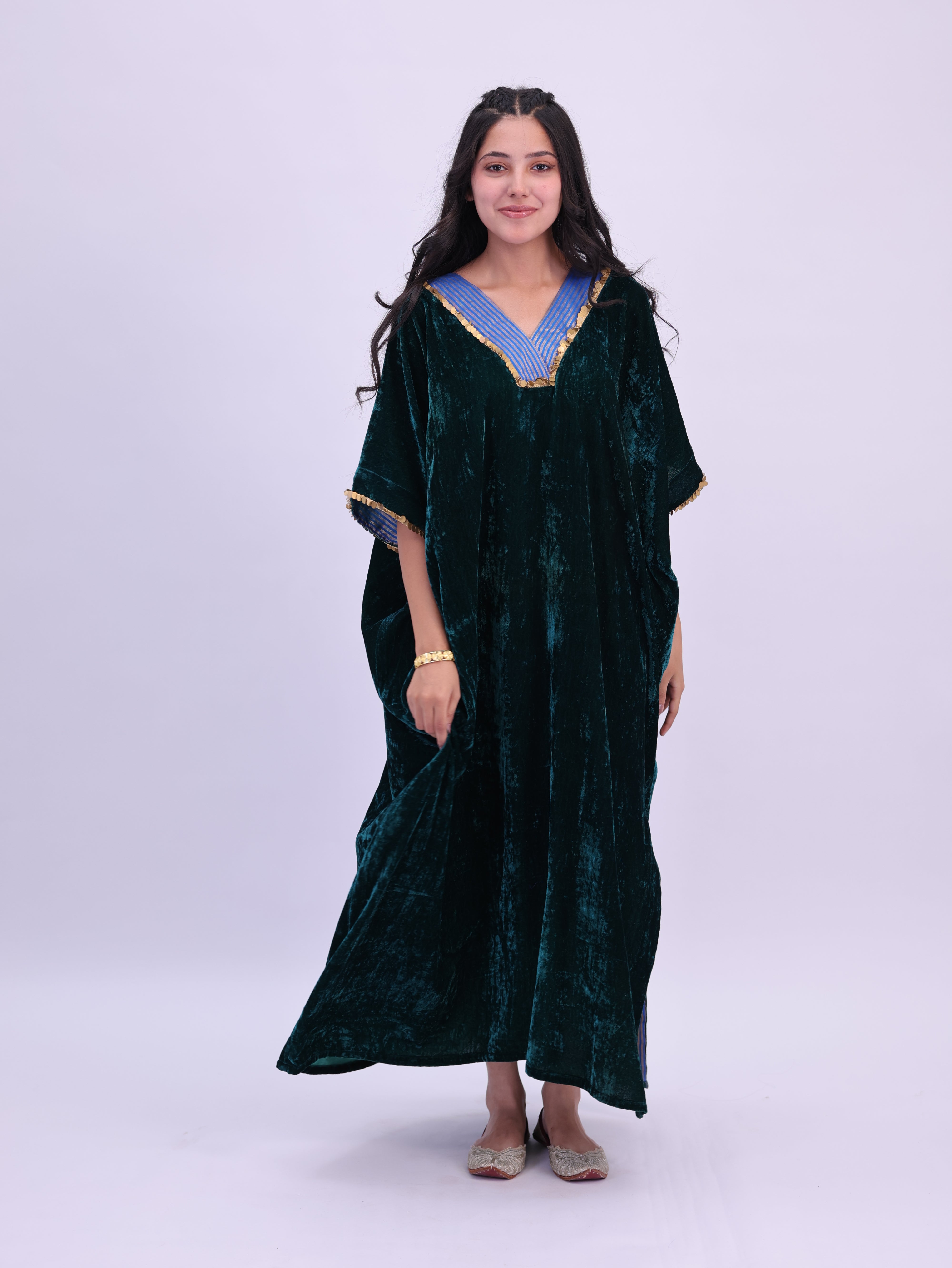 Jashan Pure velvet silk kaftan Emerald Green