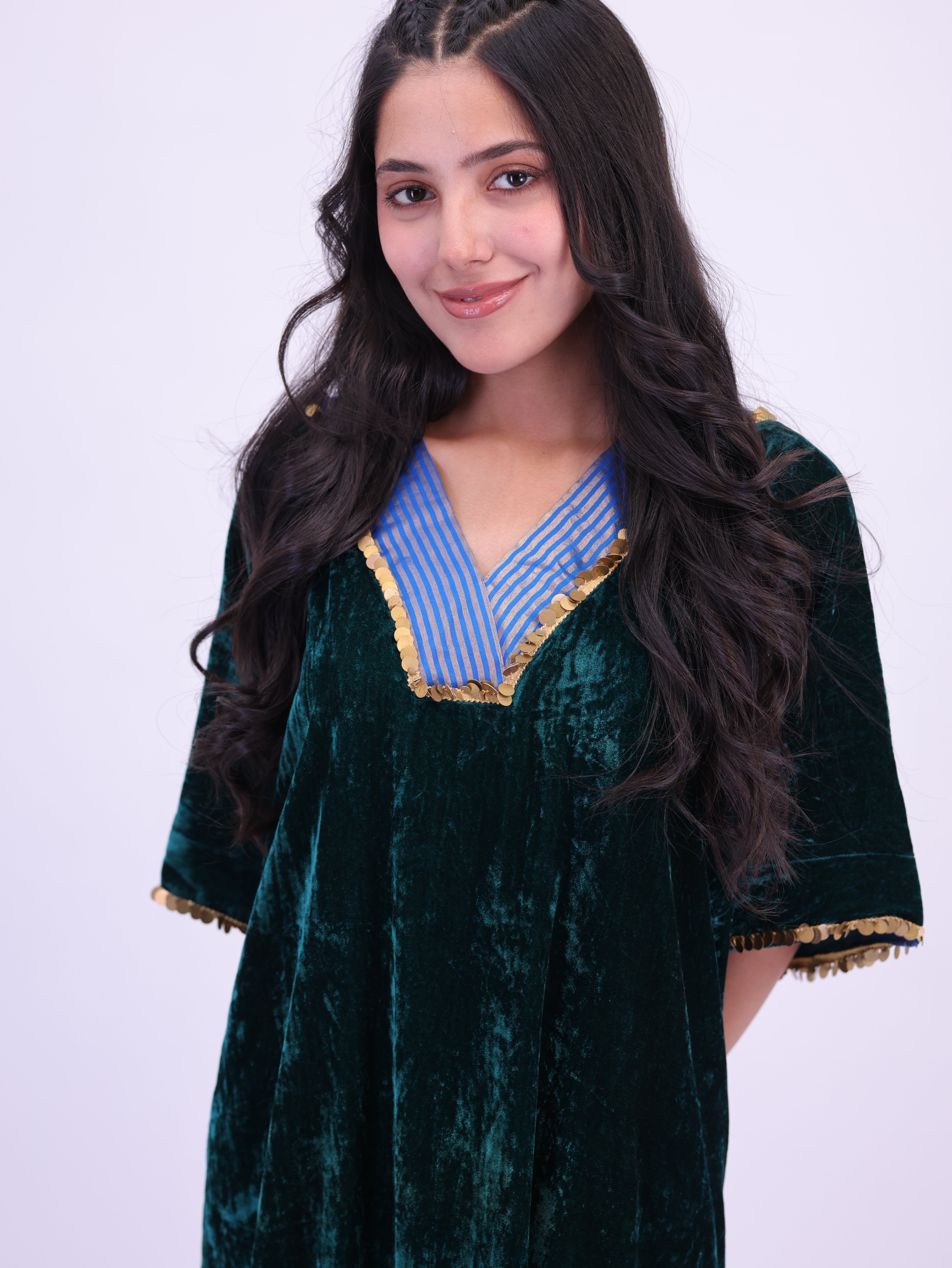 Jashan Pure velvet silk kaftan Emerald Green