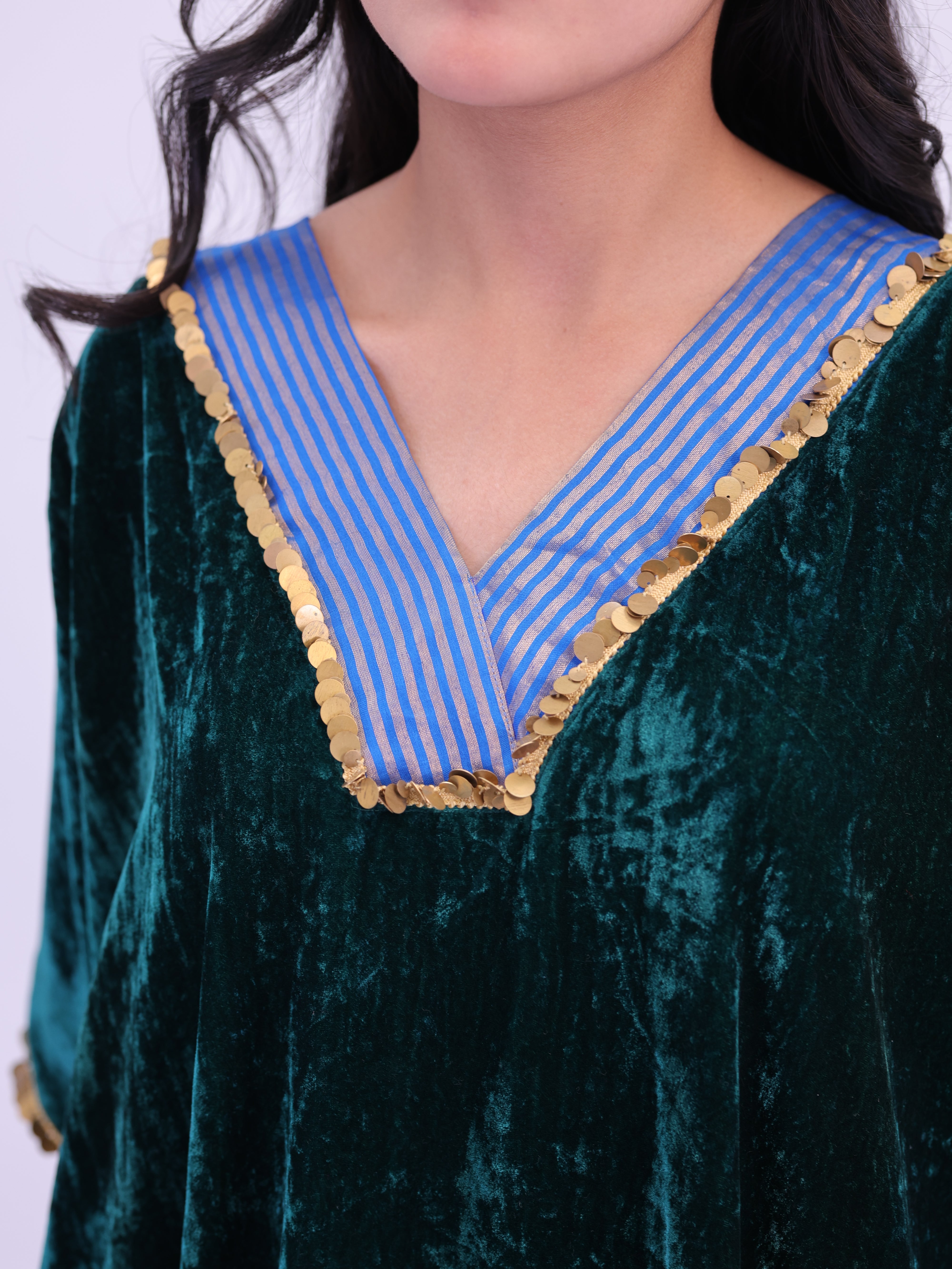 Jashan Pure velvet silk kaftan Emerald Green