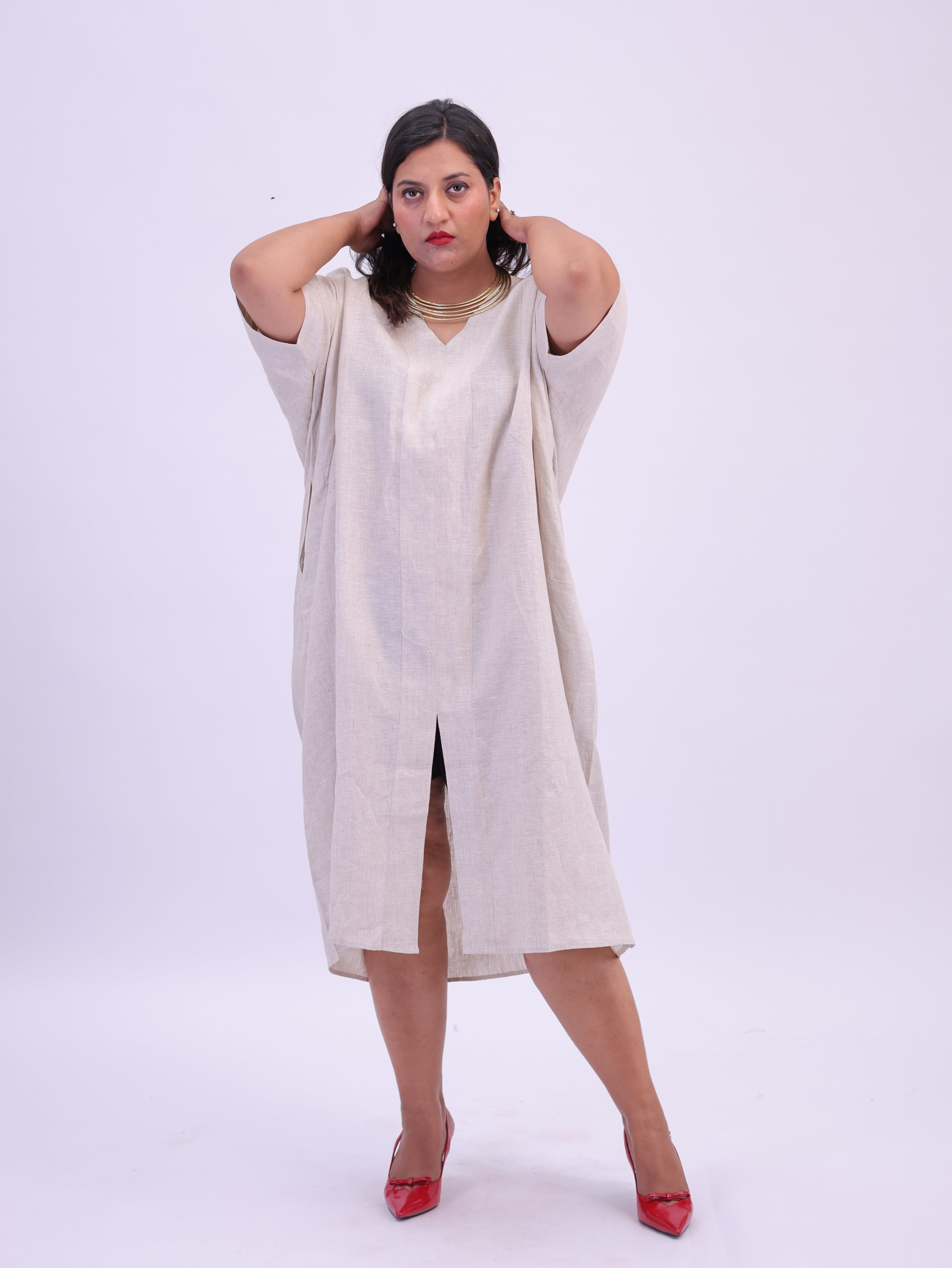 Saba Pure Linen Kaftan Dress - Natural Beige