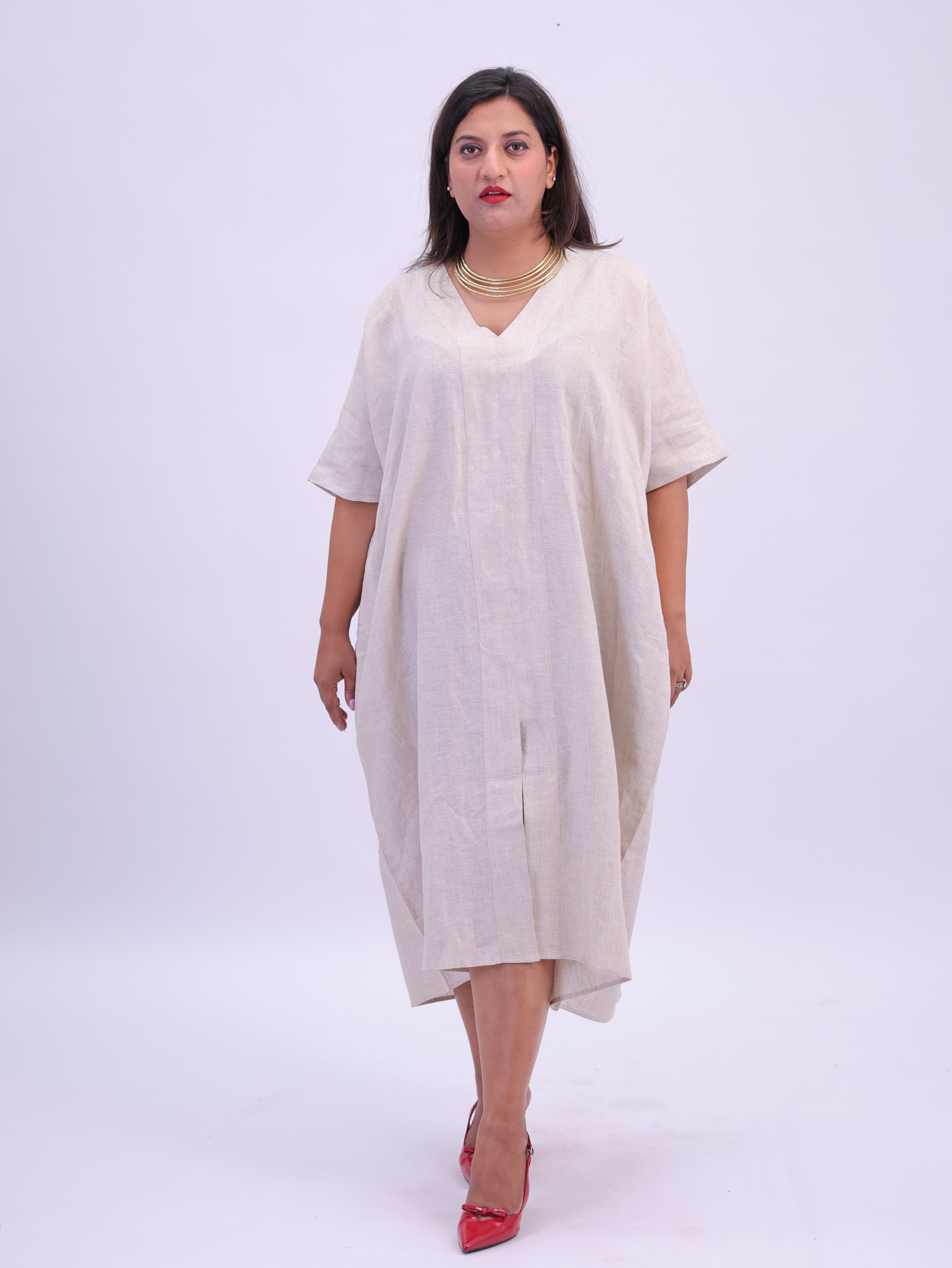 Saba Pure Linen Kaftan Dress - Natural Beige