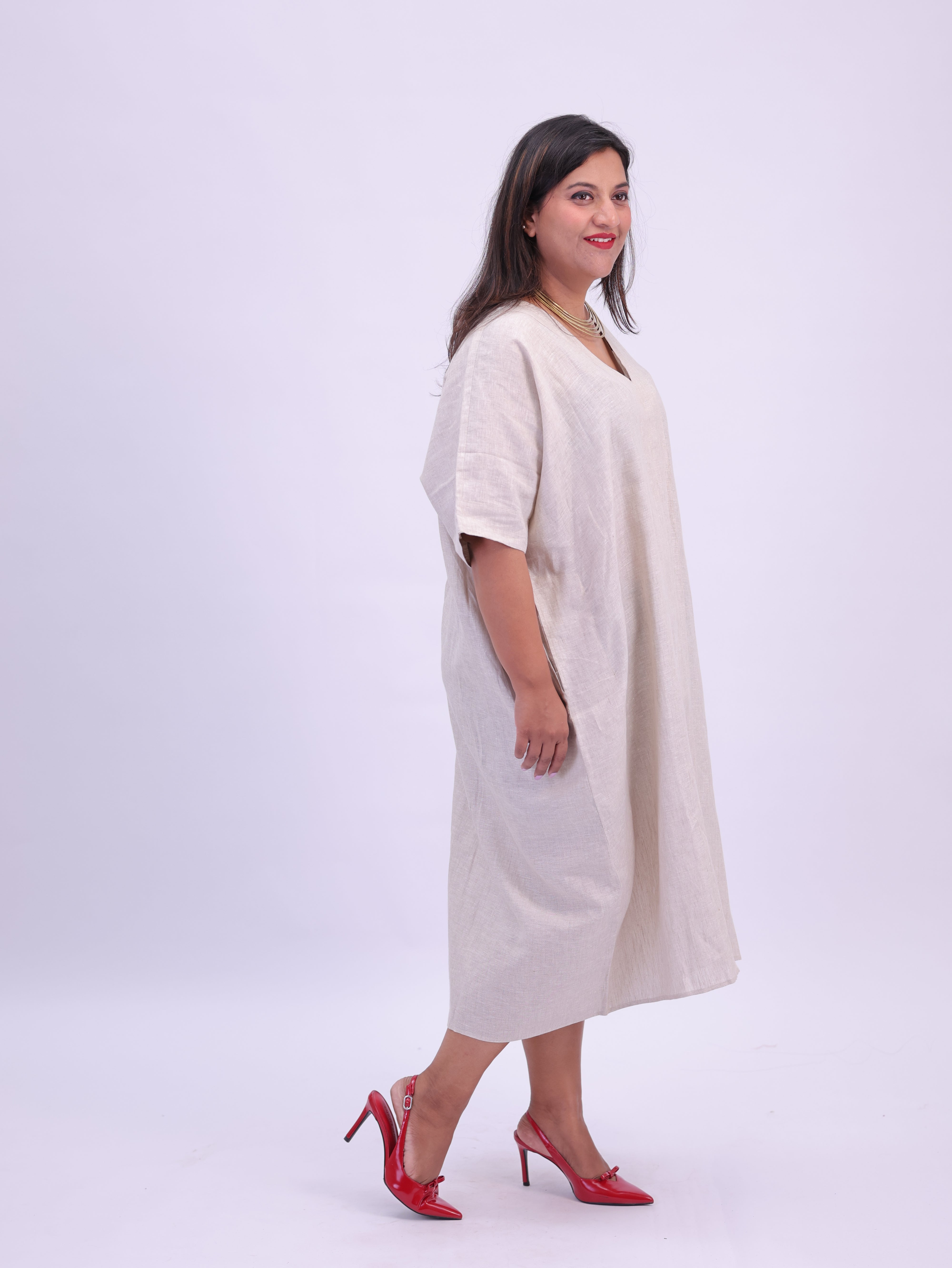 Saba Pure Linen Kaftan Dress - Natural Beige
