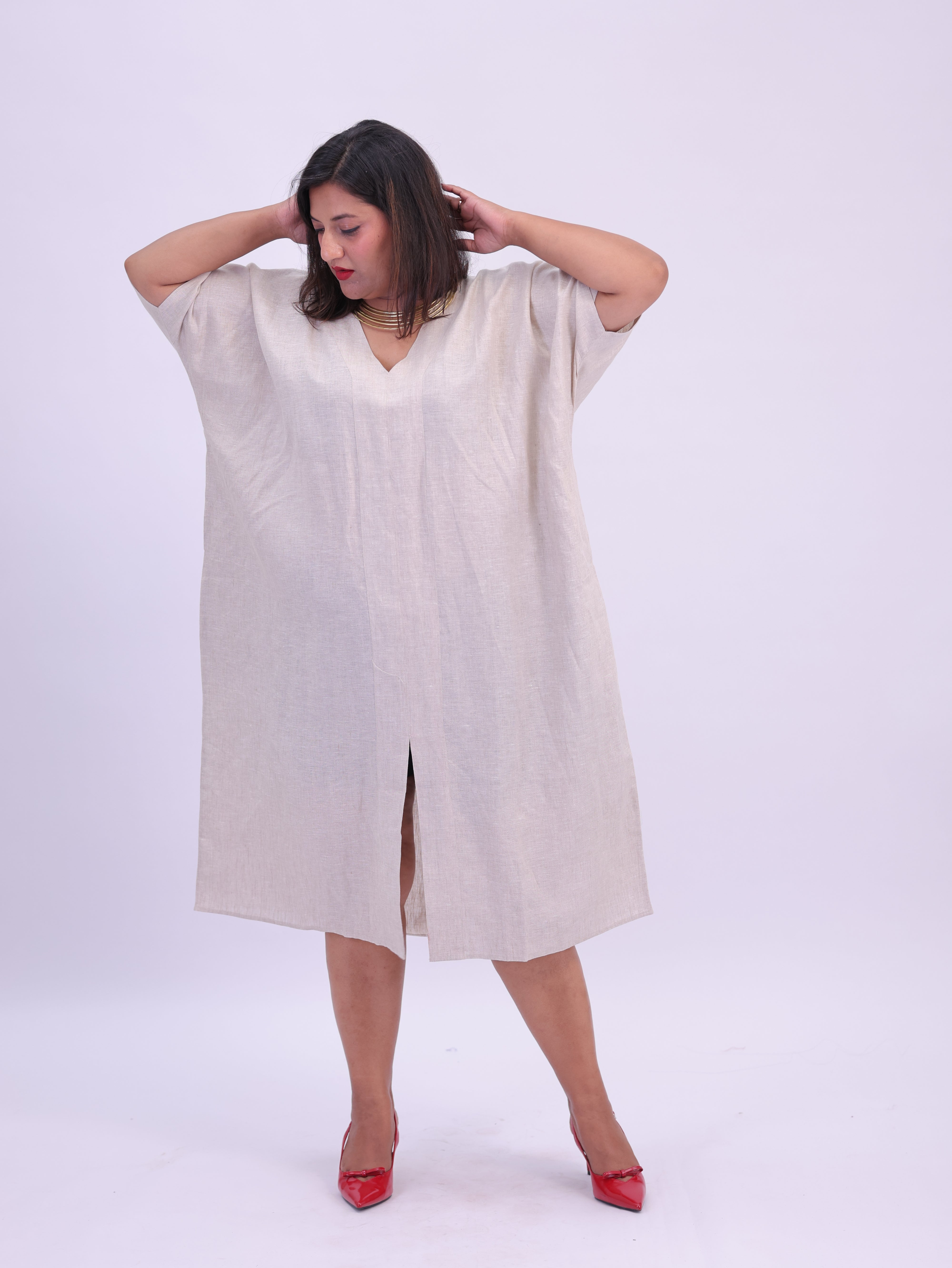 Saba Pure Linen Kaftan Dress - Natural Beige