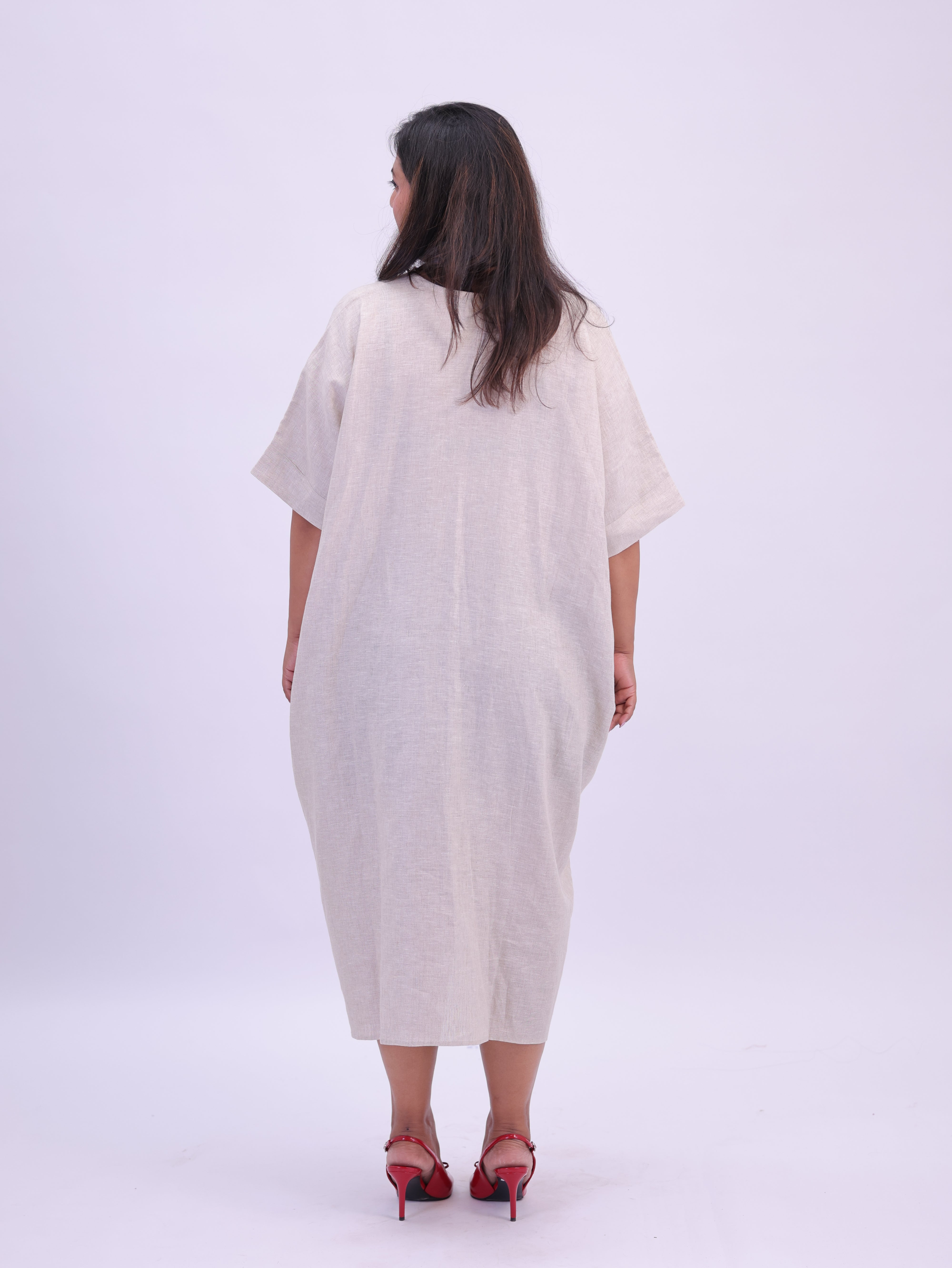 Saba Pure Linen Kaftan Dress - Natural Beige