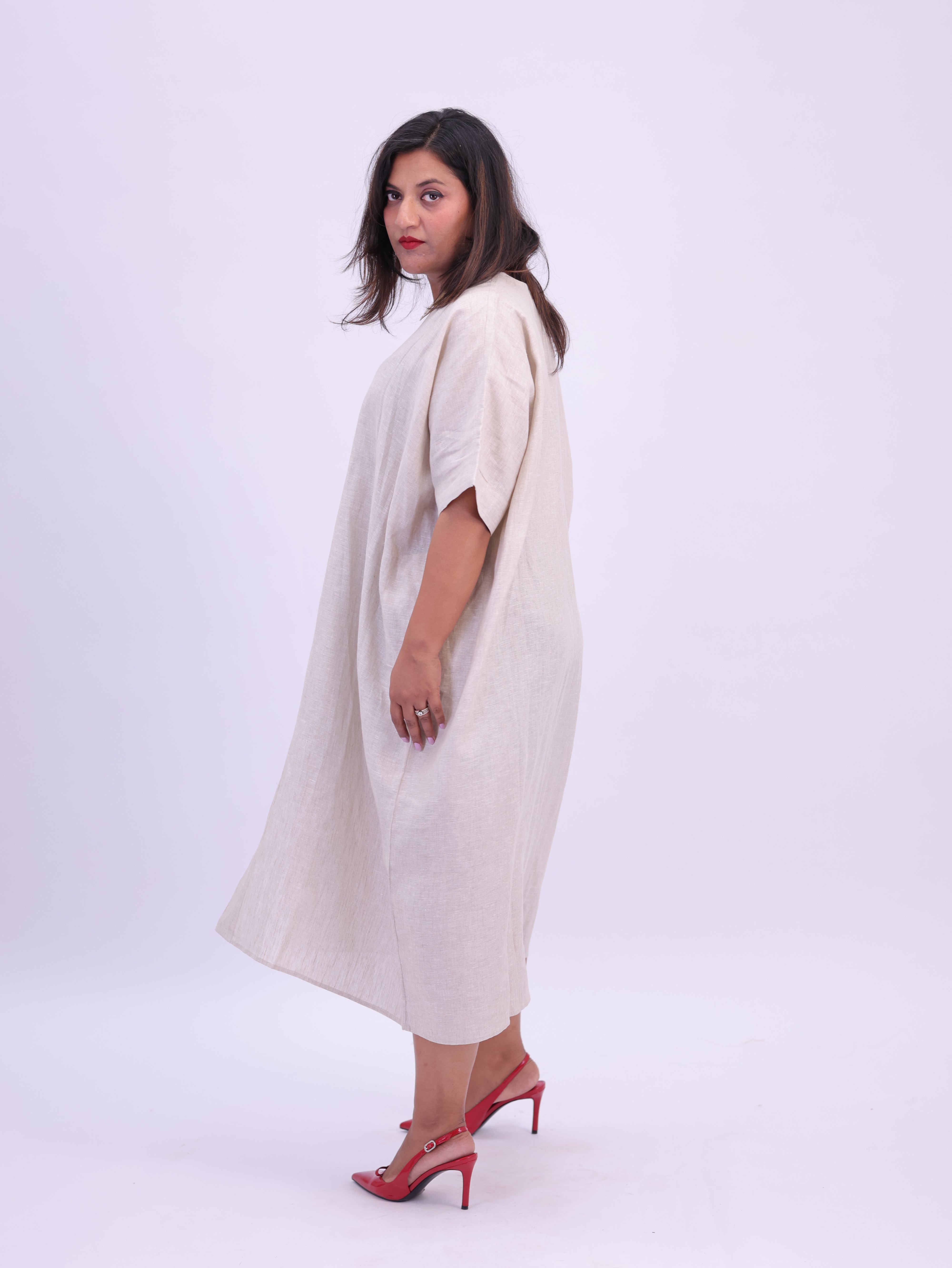 Saba Pure Linen Kaftan Dress - Natural Beige