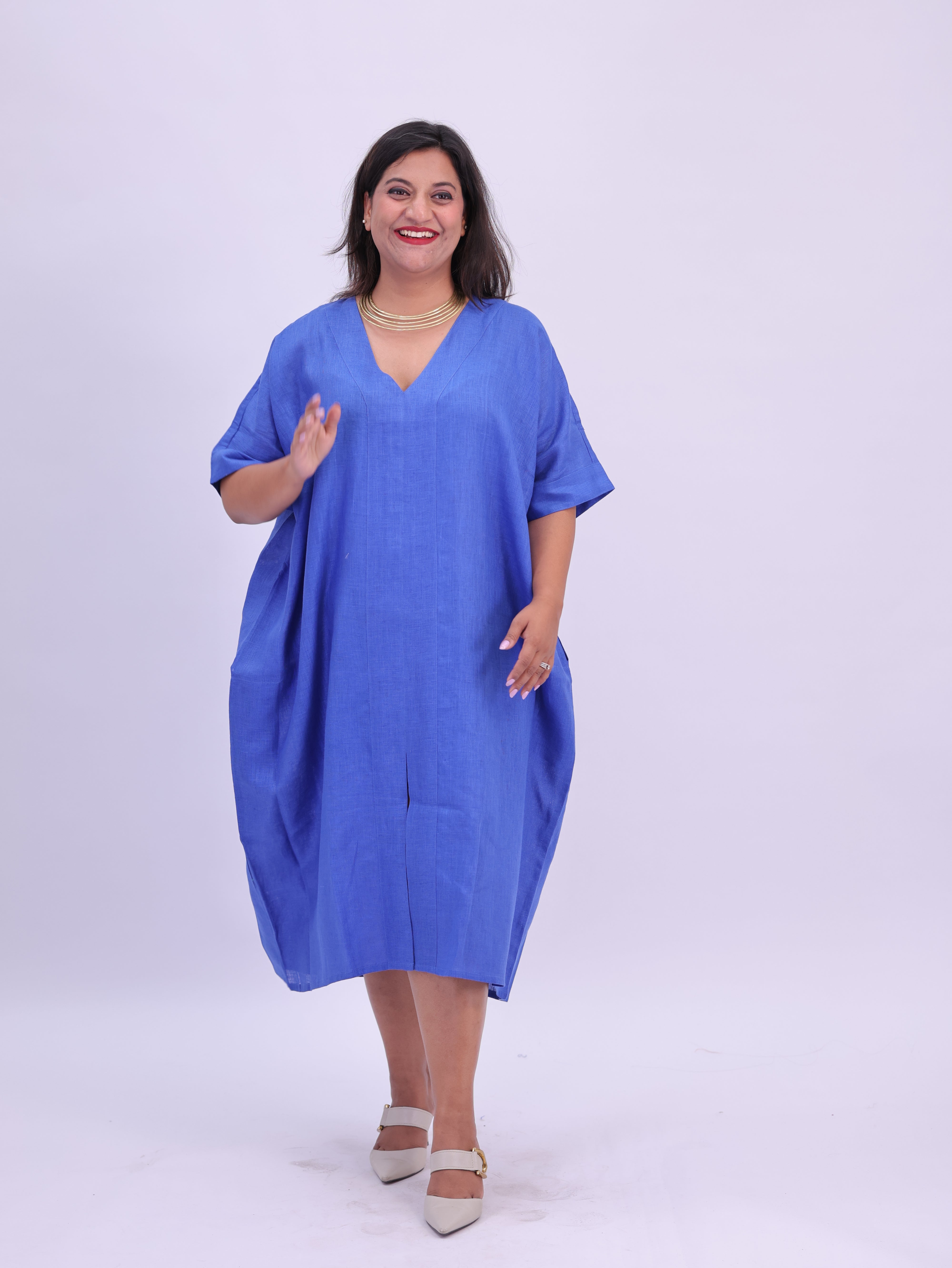 Saba Pure Linen Kaftan Dress - Royal Blue