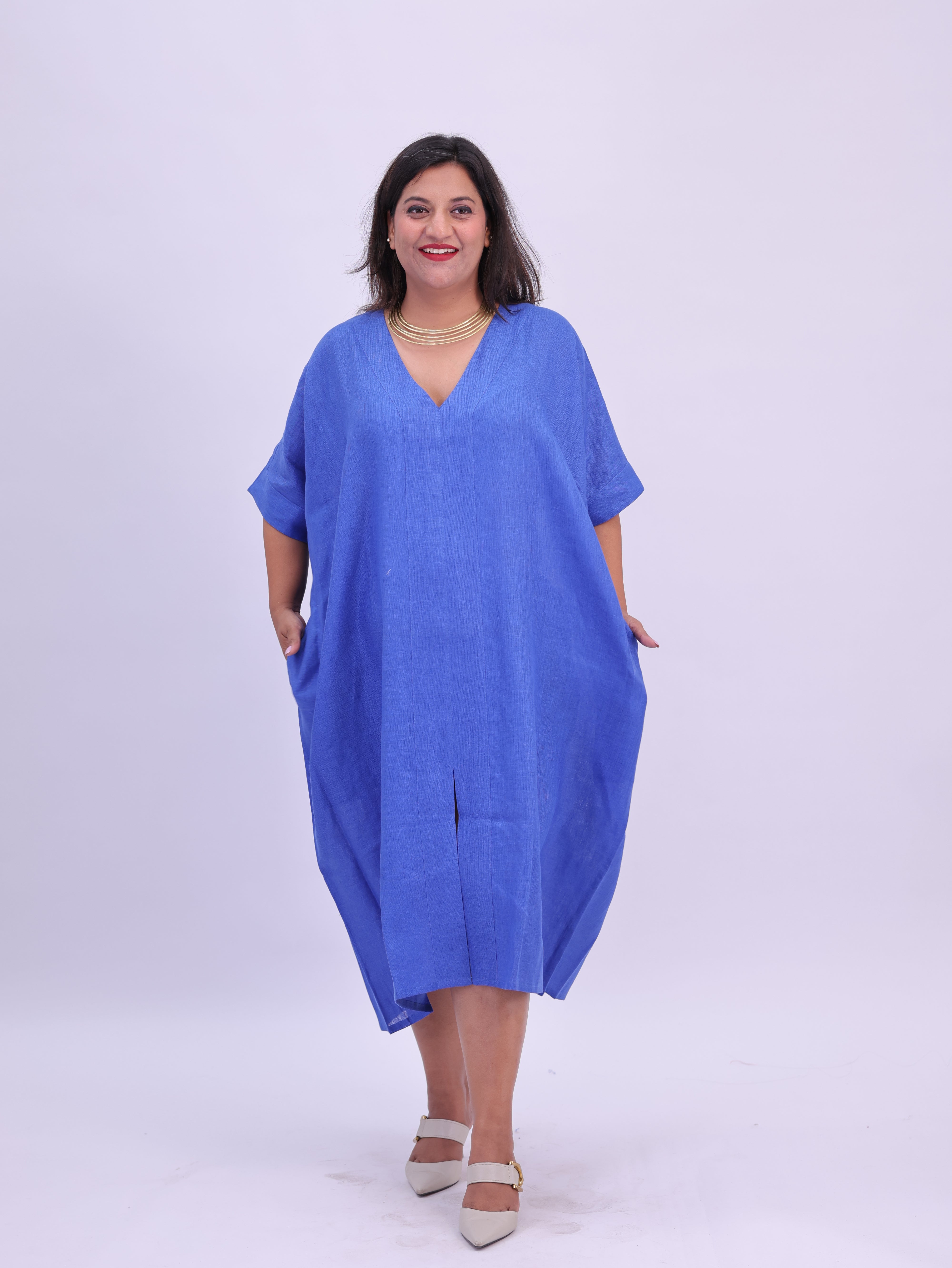 Saba Pure Linen Kaftan Dress - Royal Blue