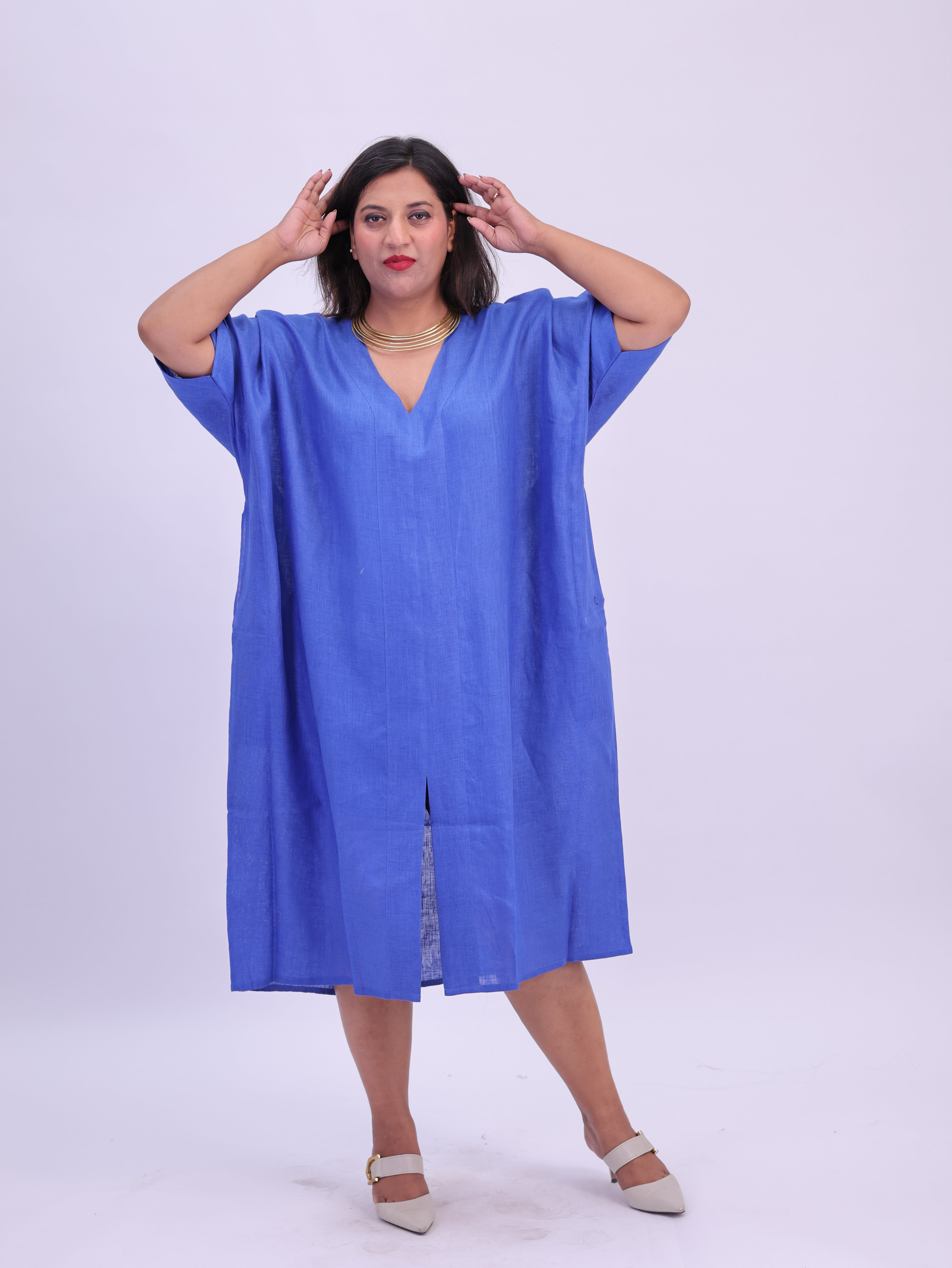 Saba Pure Linen Kaftan Dress - Royal Blue