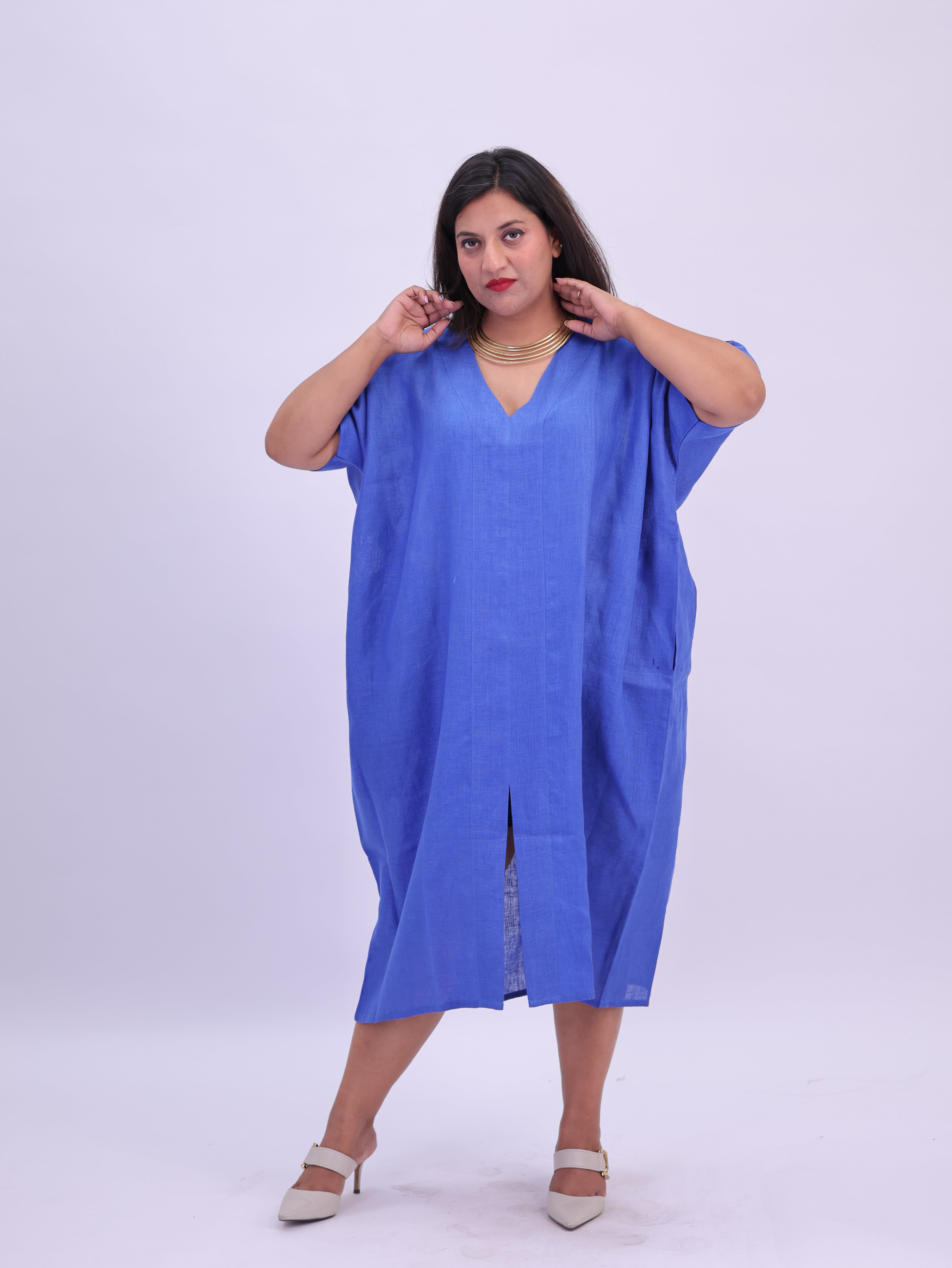 Saba Pure Linen Kaftan Dress - Royal Blue