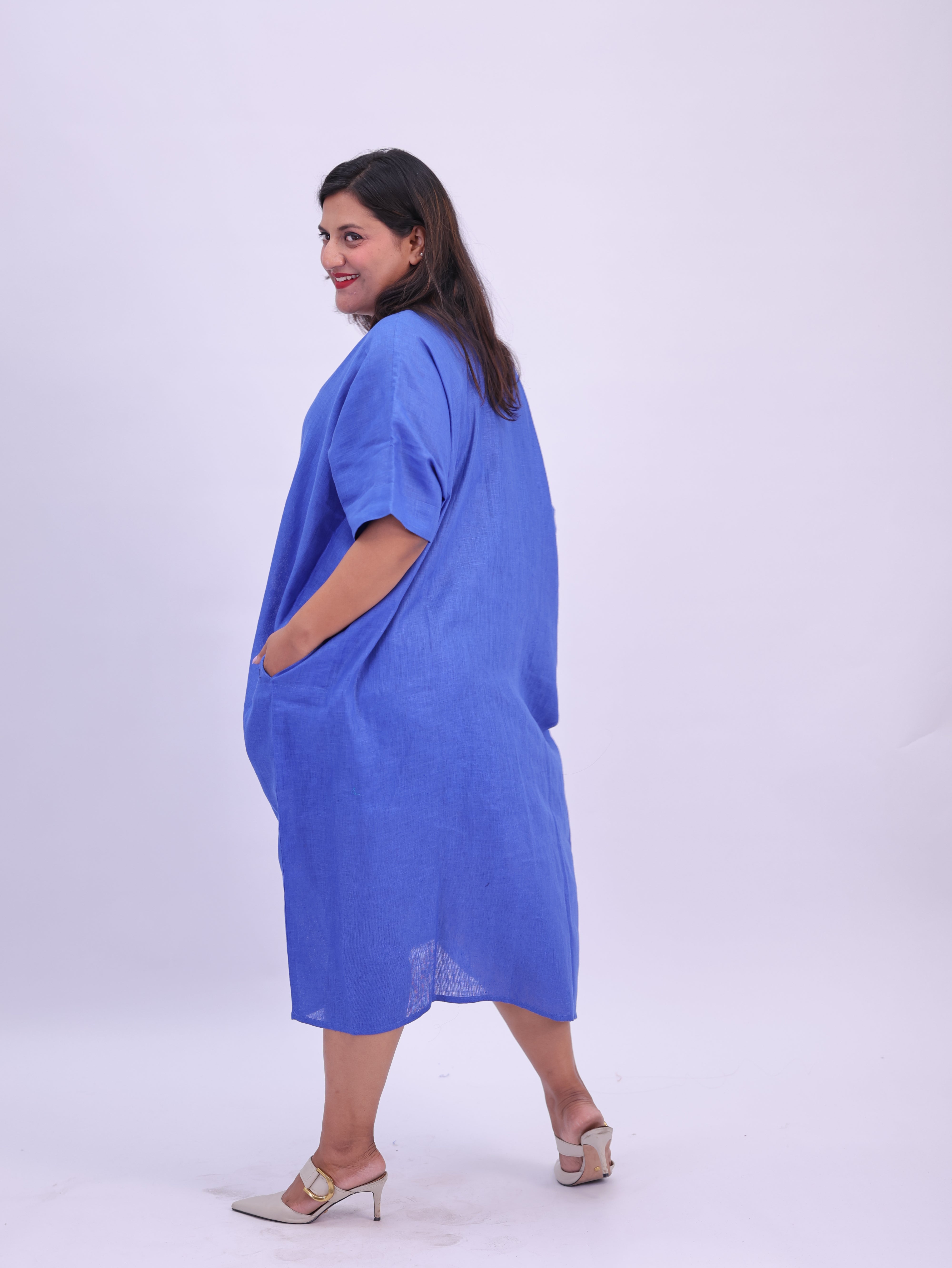 Saba Pure Linen Kaftan Dress - Royal Blue