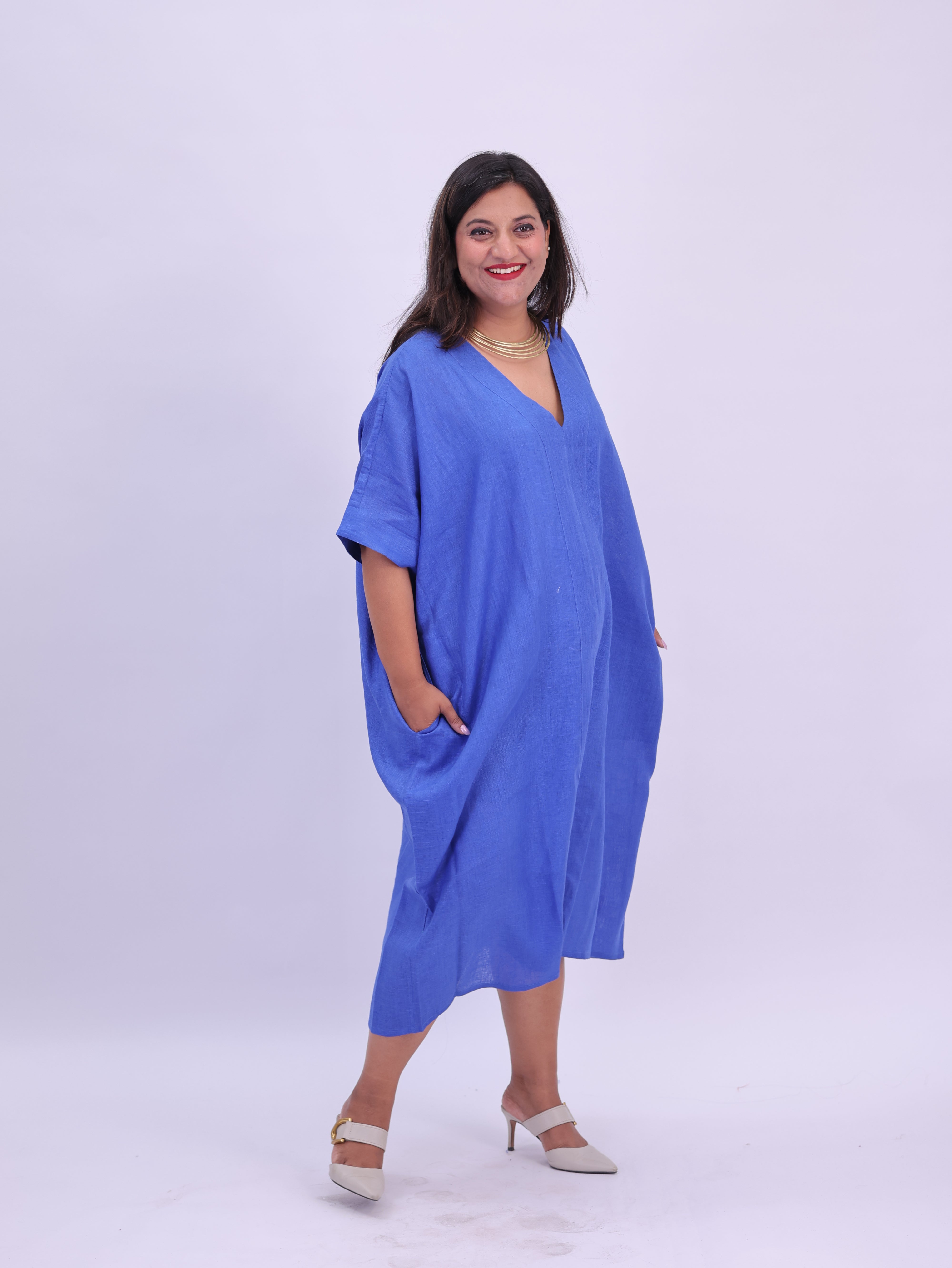 Saba Pure Linen Kaftan Dress - Royal Blue