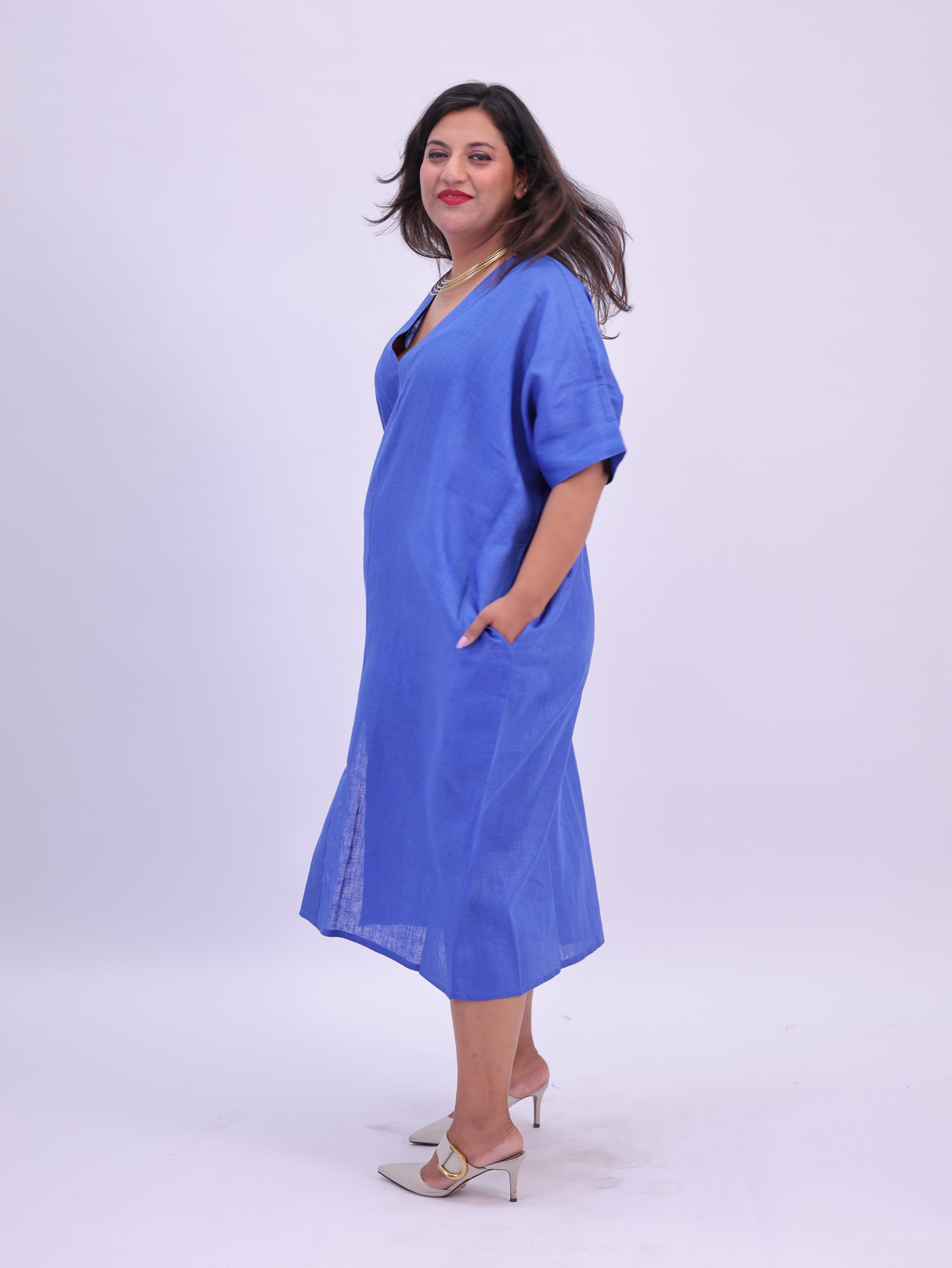 Saba Pure Linen Kaftan Dress - Royal Blue