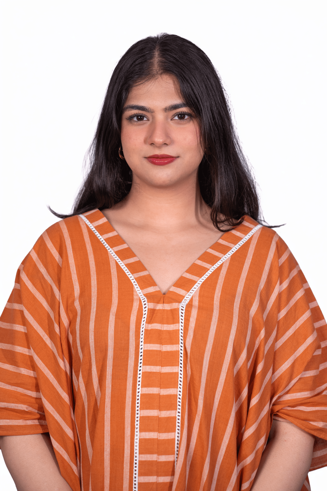 "Rumi" Kaftan Mustard and White Stripes