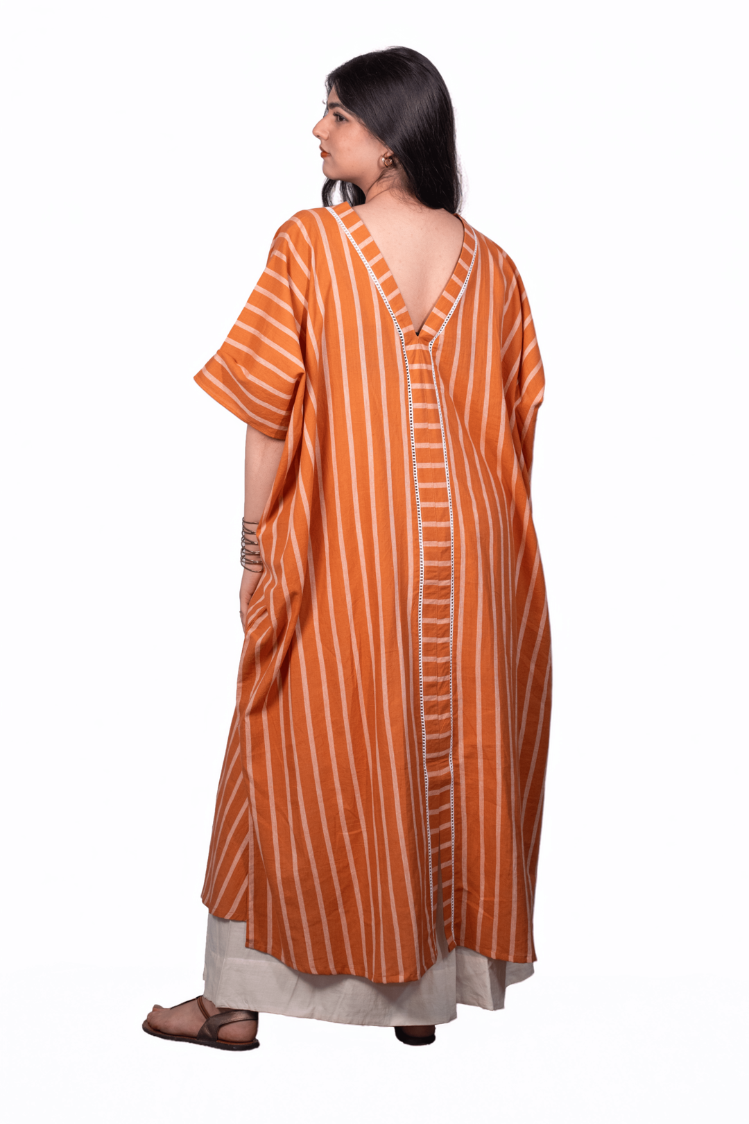 "Rumi" Kaftan Mustard and White Stripes
